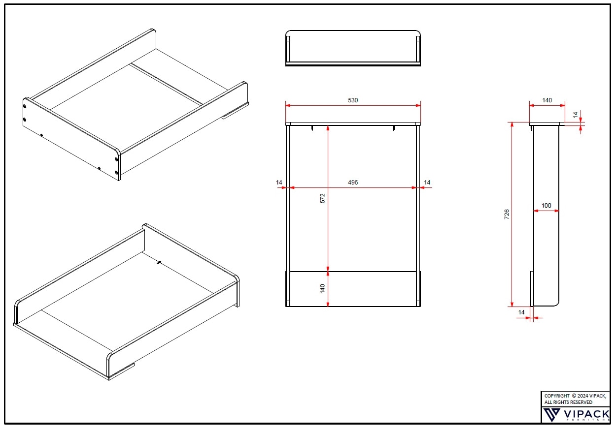 Vipack Kommode »Amori mit 3 geräumigen Schubladen, hier haben Sie alles griffbereit«, (2 St.), inkl. Wickelaufsatz aus massiver Kiefer, Kommode aus MDF weiß lackiert