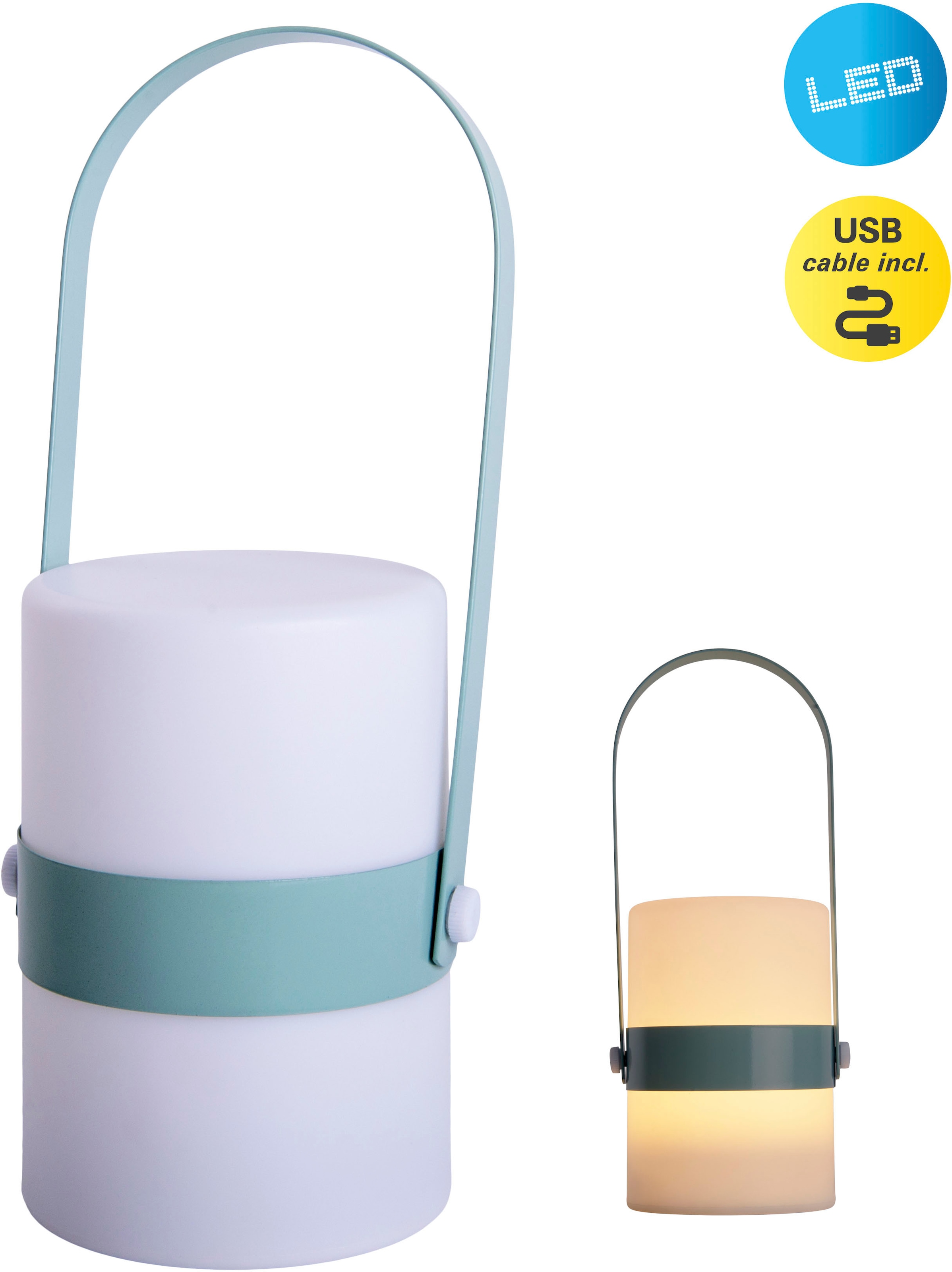 NÄVE LED Dekolicht "Neo", 1, H: 28cm, 1 Stk., grün, Leuchten, mint/weiß, inkl. Griff / Aufhängung, inkl. 1m USB-Kabel, warmweiß