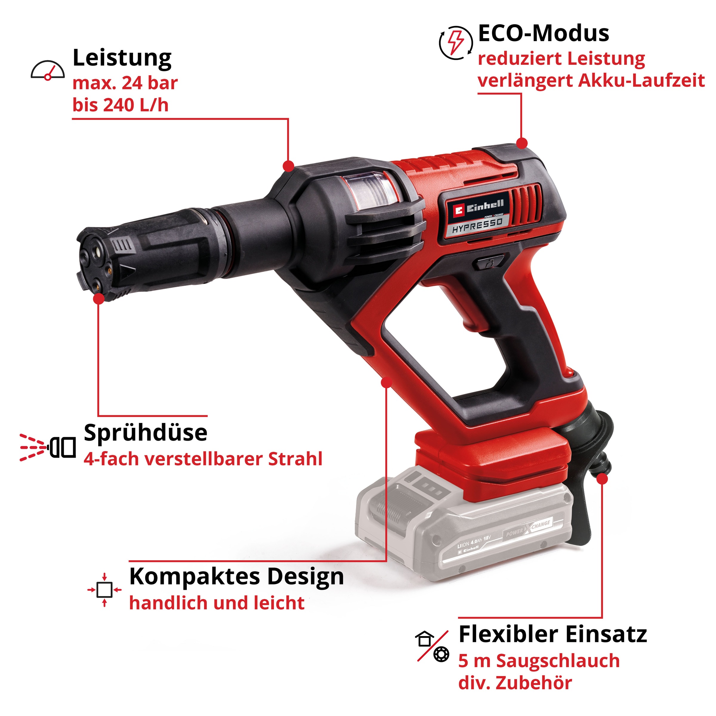 Einhell Akku-Druckreiniger »HYPRESSO 18/24-1« Druckreinigerpistole ohne Akku und Ladegerät