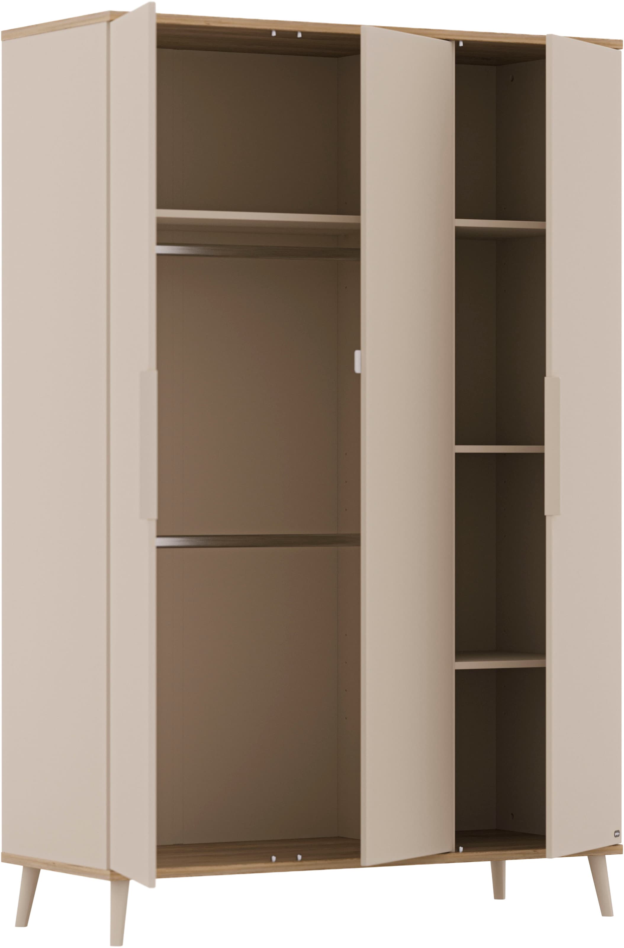 YUNY by PAIDI Babymöbel-Set »HAZEL, 3-teiliges Babyzimmer in Beige, modernes Komplettset« Spar-Set, 70x140cm Babybett, Kleiderschrank 3-türig, Wickelkommode inkl. Aufsatz, 3 tlg. Kinderzimmer, Soft-Close-Funktion, Mitwachsendes Bett inkl. Lattenrost
