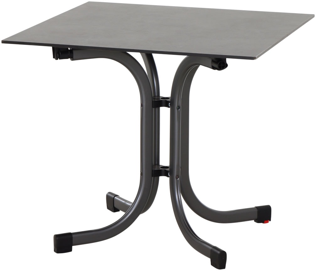 Siena Garden Gartensessel »Lane Sessel anthrazit 2er Set mit Tisch« Set, 2 Stk. tlg. 2 x Stapelsessel + Tisch Sola 80 x 80 cm