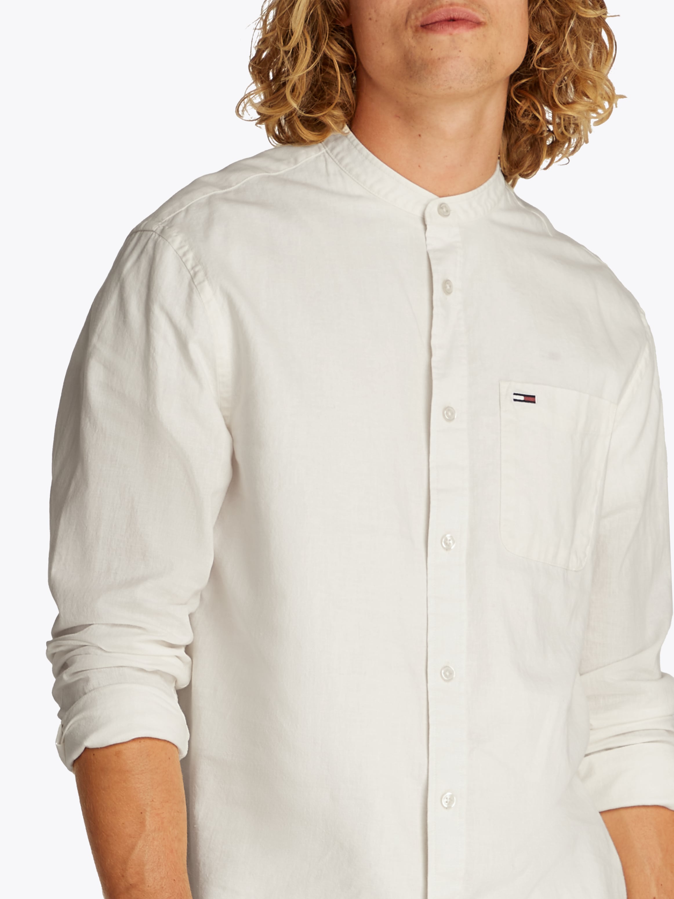 Tommy Jeans Langarmhemd "TJM LINEN MIX BAND COLLAR SHIRT" günstig online kaufen