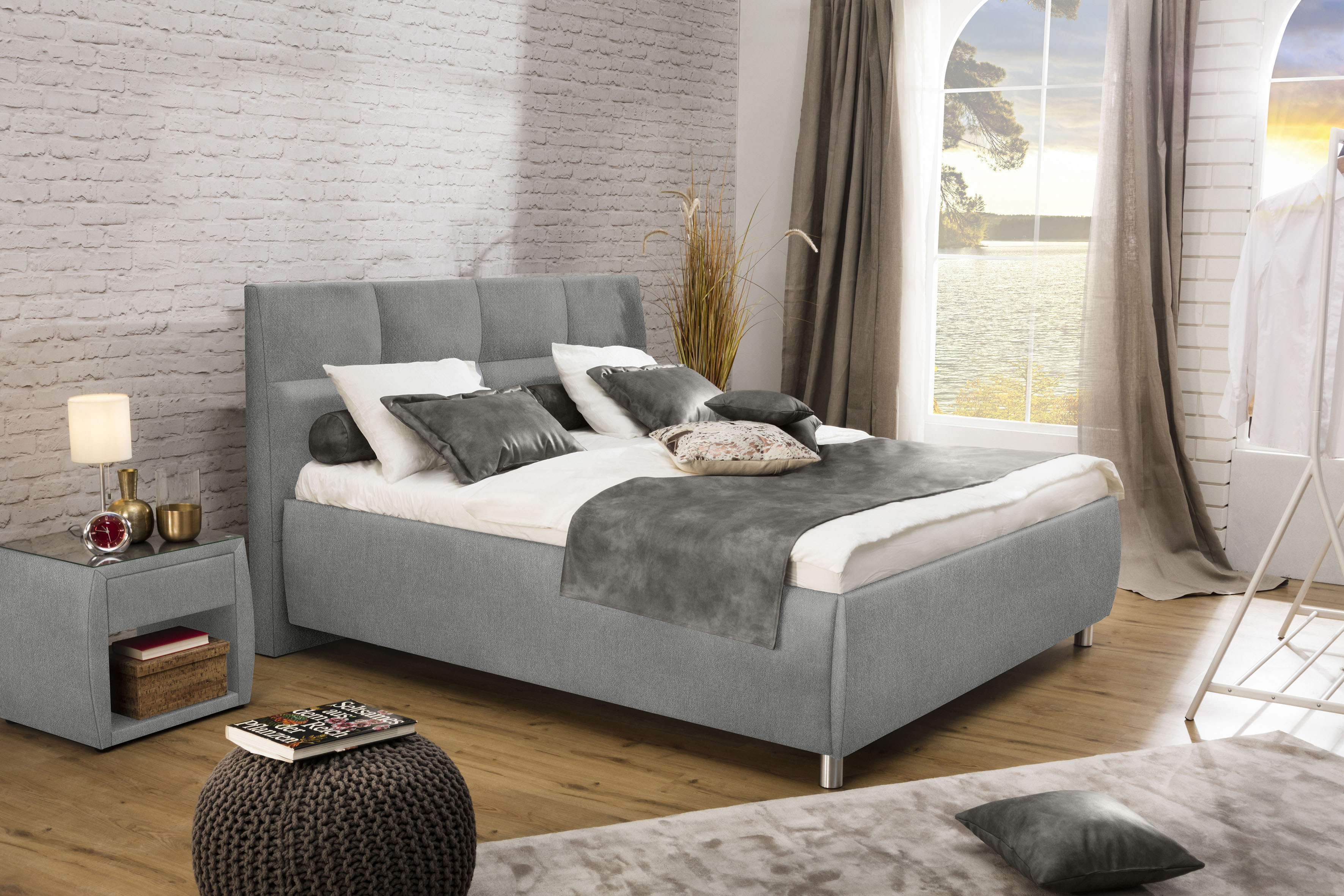 Polsterbett ALINA, B:178cm H:116cm L:217cm, grau, Struktur fein TCM (100% Polyester), Betten, "Nadina", wahlweise mit Matratze und Lattenrost, in