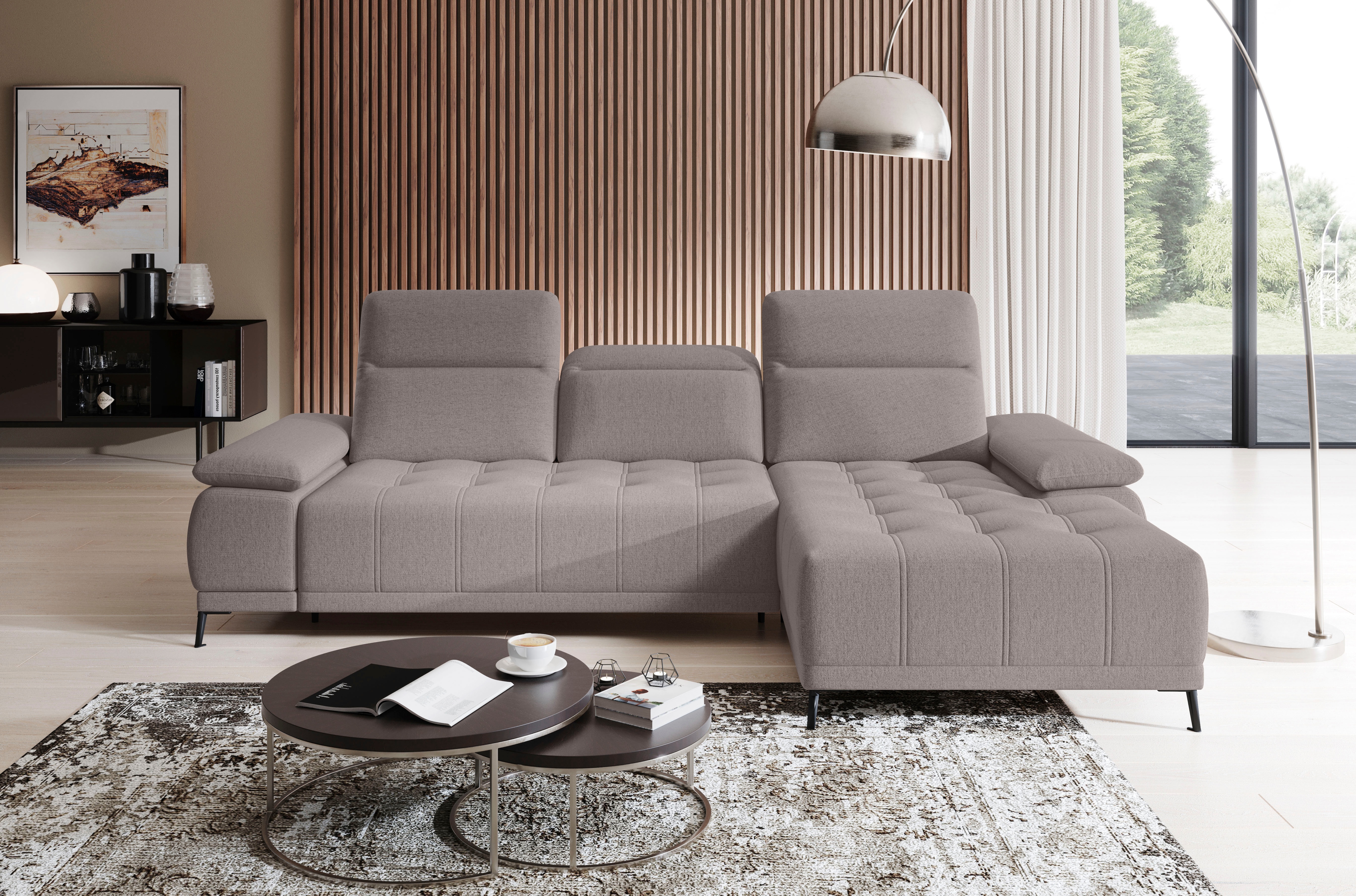 WERK2 Ecksofa "Focus-S 277 x 177 cm modern und bequem" Luxus-Microfaser weich, L-Form, XXL, elektrische Sitztiefenverstellung