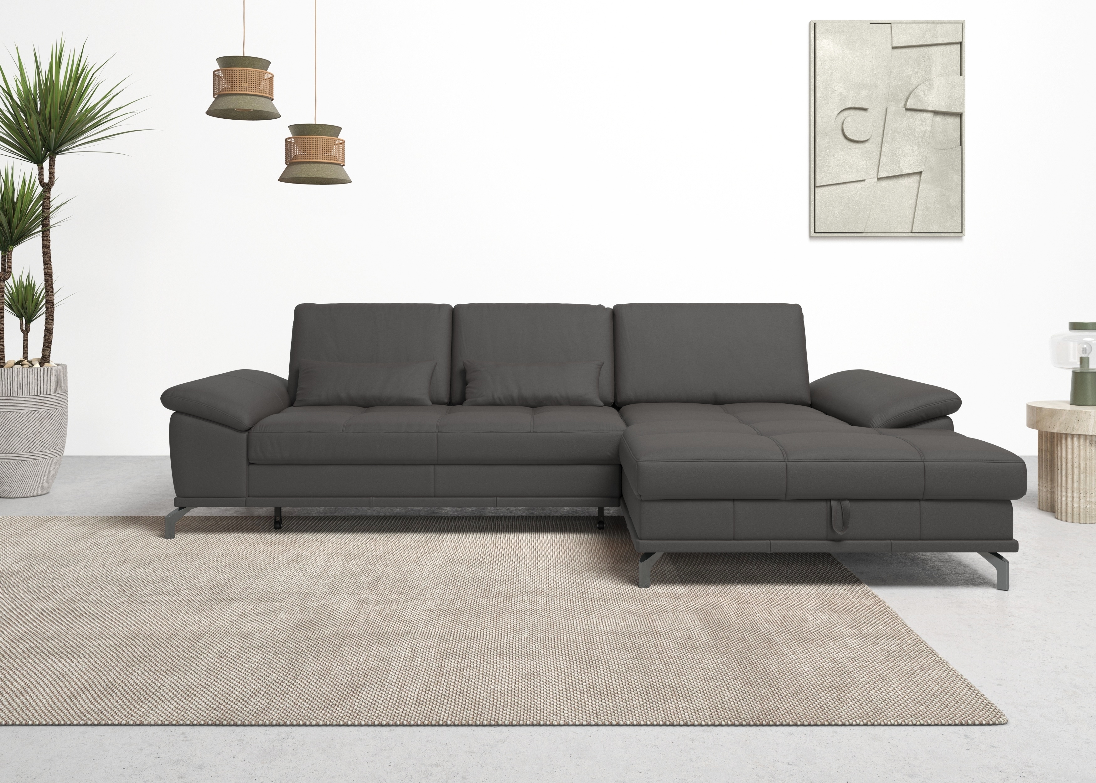 OTTO home Ecksofa "Costello L-Form, B: 301cm, Sitztiefen & Armteilverstellung, Federkern" 3 Nierenkissen, mit Schlaffunktion & Bettkasten