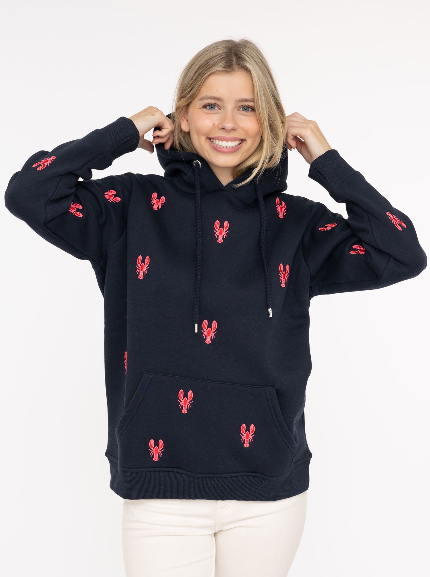 Zwillingsherz Kapuzensweatshirt, Hummer-Stickerei, Kapuze, Kordelzug, Baumw günstig online kaufen