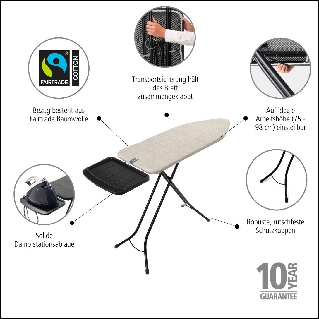 Thumbnail - Brabantia Bügelbrett "Bügeltisch C, 124 x 45 cm, Dst-Ablage Solide" Bügelfläche 124 cmx45 cm Fairtrade-zertifiziert