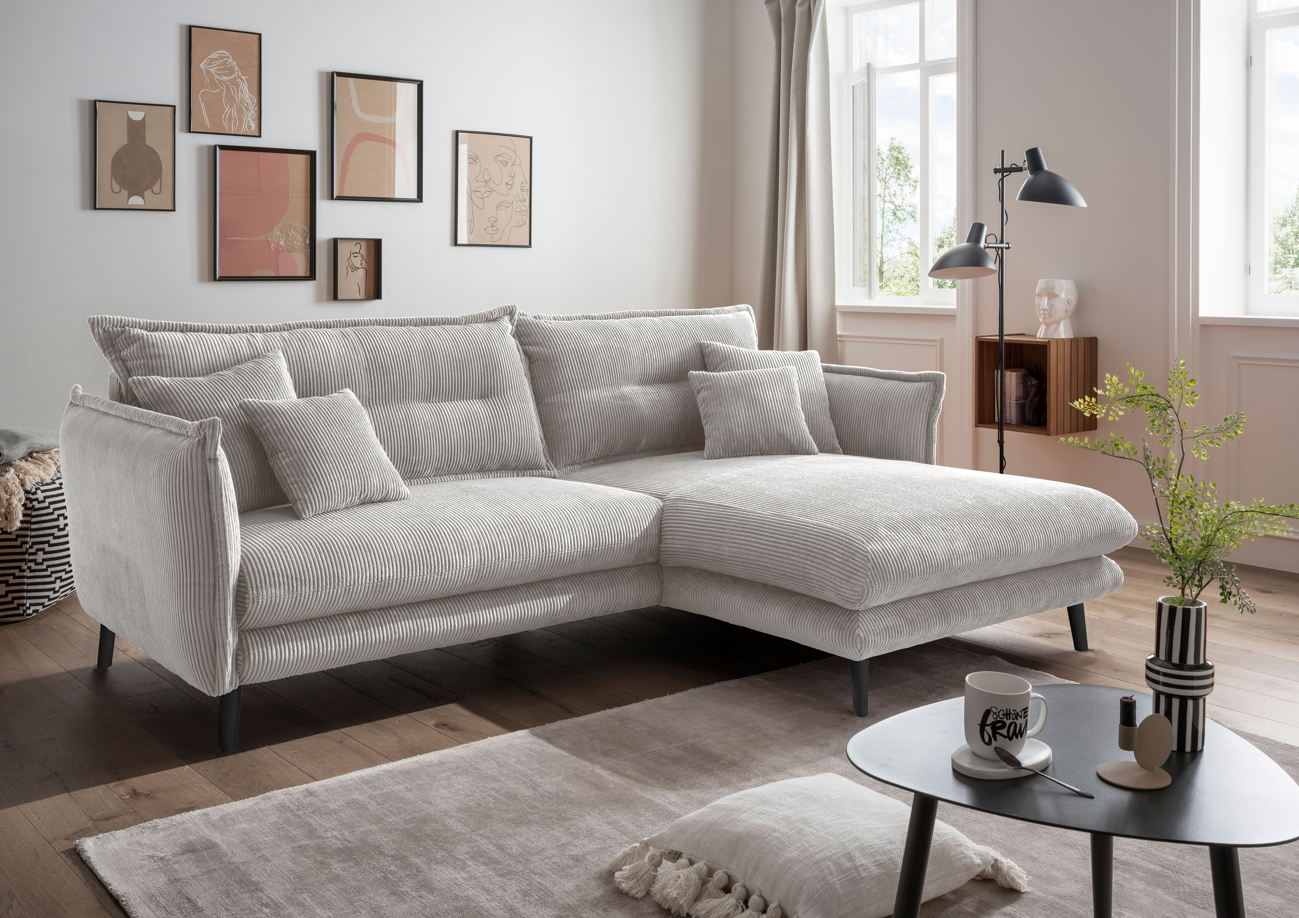Home affaire Ecksofa "Levke, 255 x 180 cm, modern und bequem" Cord, L-Form, inkl. Rücken- und Zierkissen