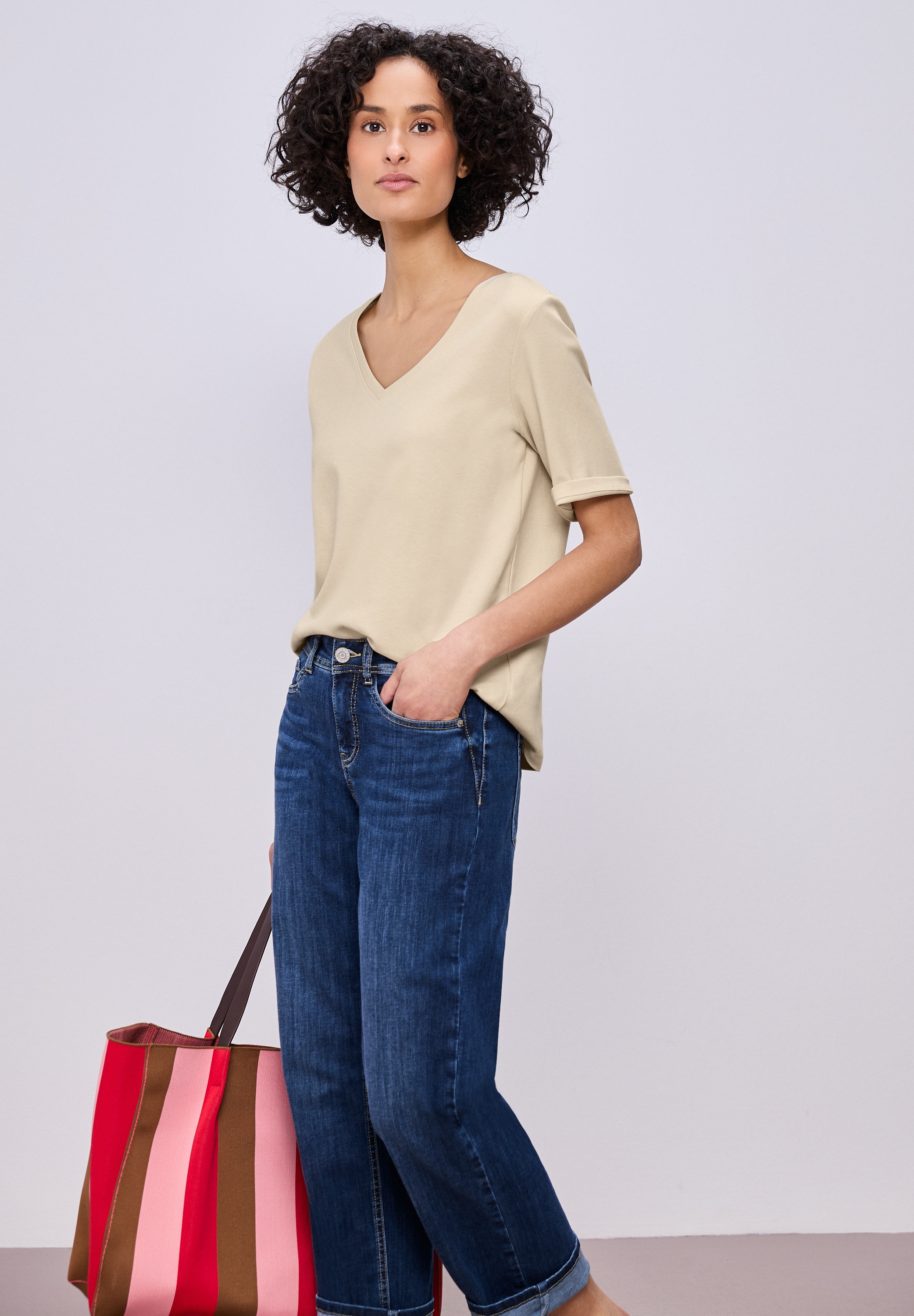 STREET ONE V-Shirt aus reiner Baumwolle günstig online kaufen