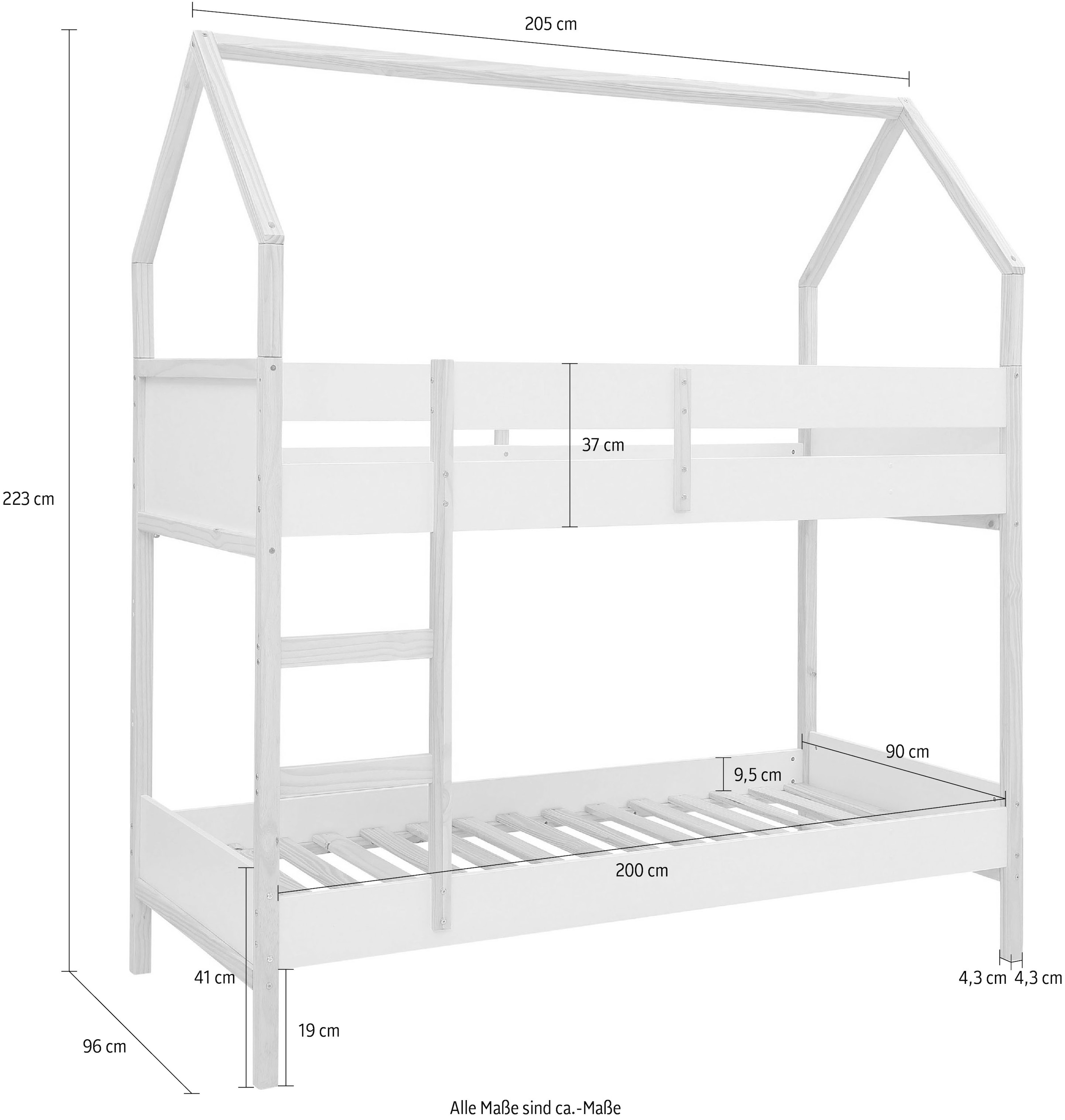 Lüttenhütt Etagenbett »Janne«, aus schönem massivem Kiefernholz, Etagenbett, Liegefläche 90x200 cm