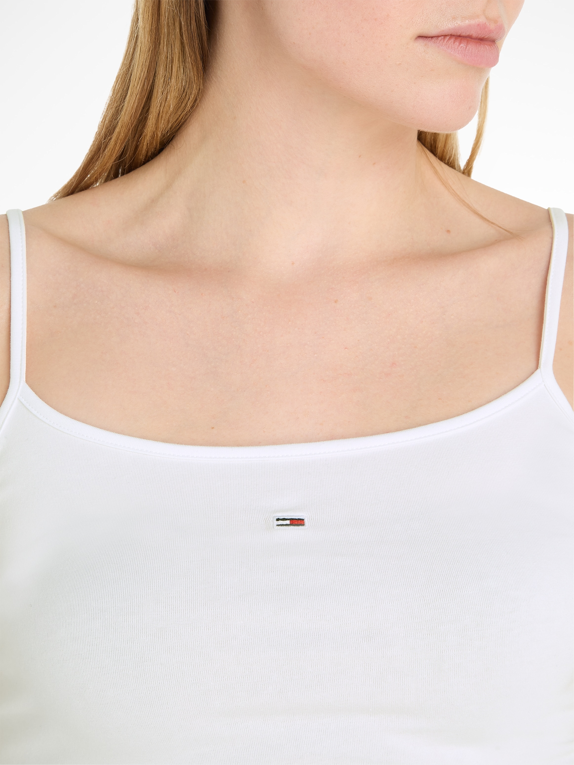 Tommy Jeans Spaghettitop »Crop Essential Strap Tank Top, kurz«, mit verstellbaren Spaghettiträgern Marken Logo