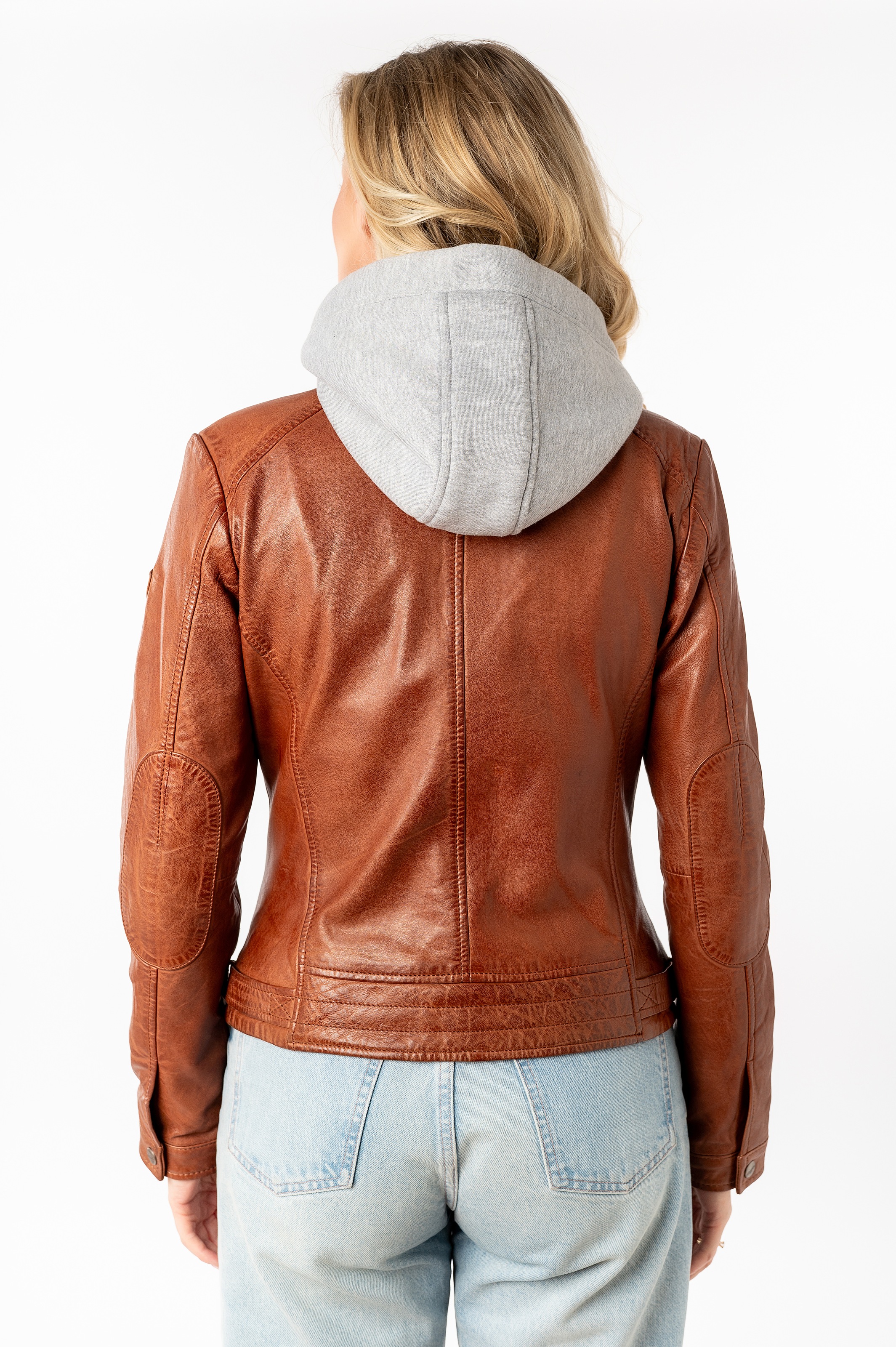 Thumbnail - Mauritius Lederjacke "MWAleni" mit Kapuze mit Jerseykapuze und Stehkragen