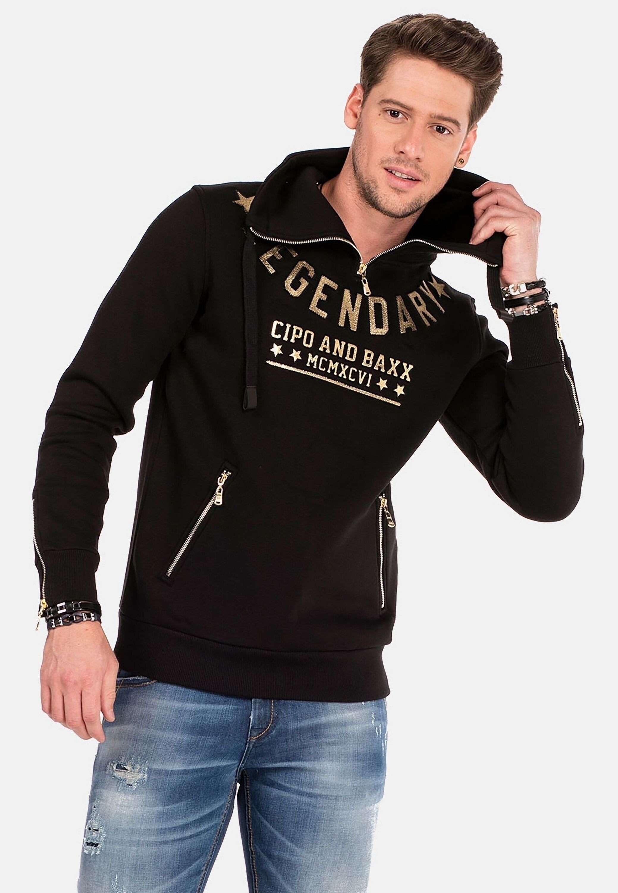 Cipo & Baxx Sweatshirt "Sweatshirts", 1 Stk. mit Zipper-Kragen und 3D-Schri günstig online kaufen