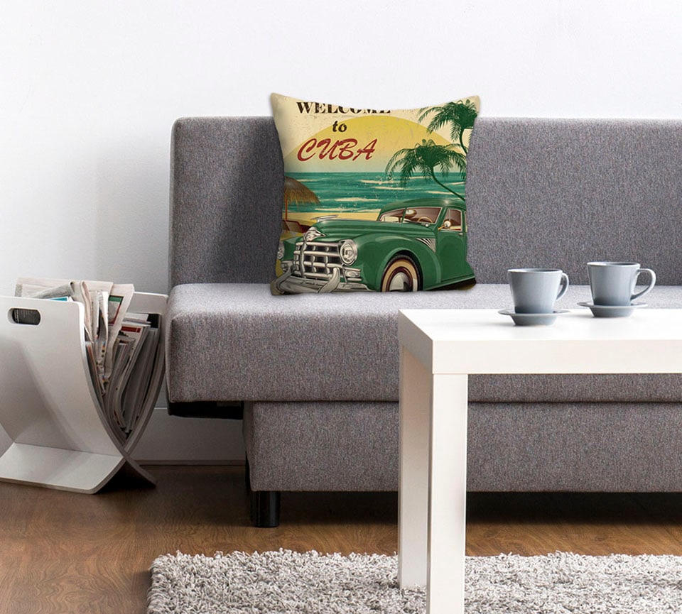 queence Dekokissen "Welcome to Cuba" mit Schriftzug und Auto, Kissenhülle o günstig online kaufen