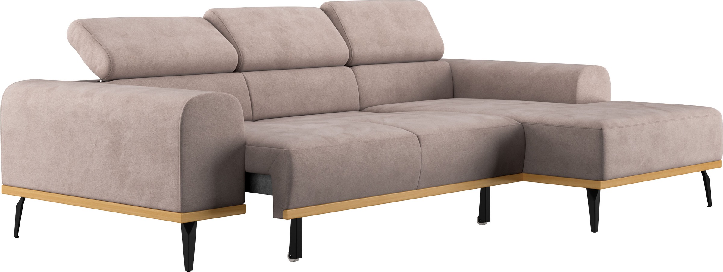 Places of Style Ecksofa »Carlo L-Form«, mit Kopfteilverstellung & Holz-Rahmenoptik, wahlweise Relaxfunktion