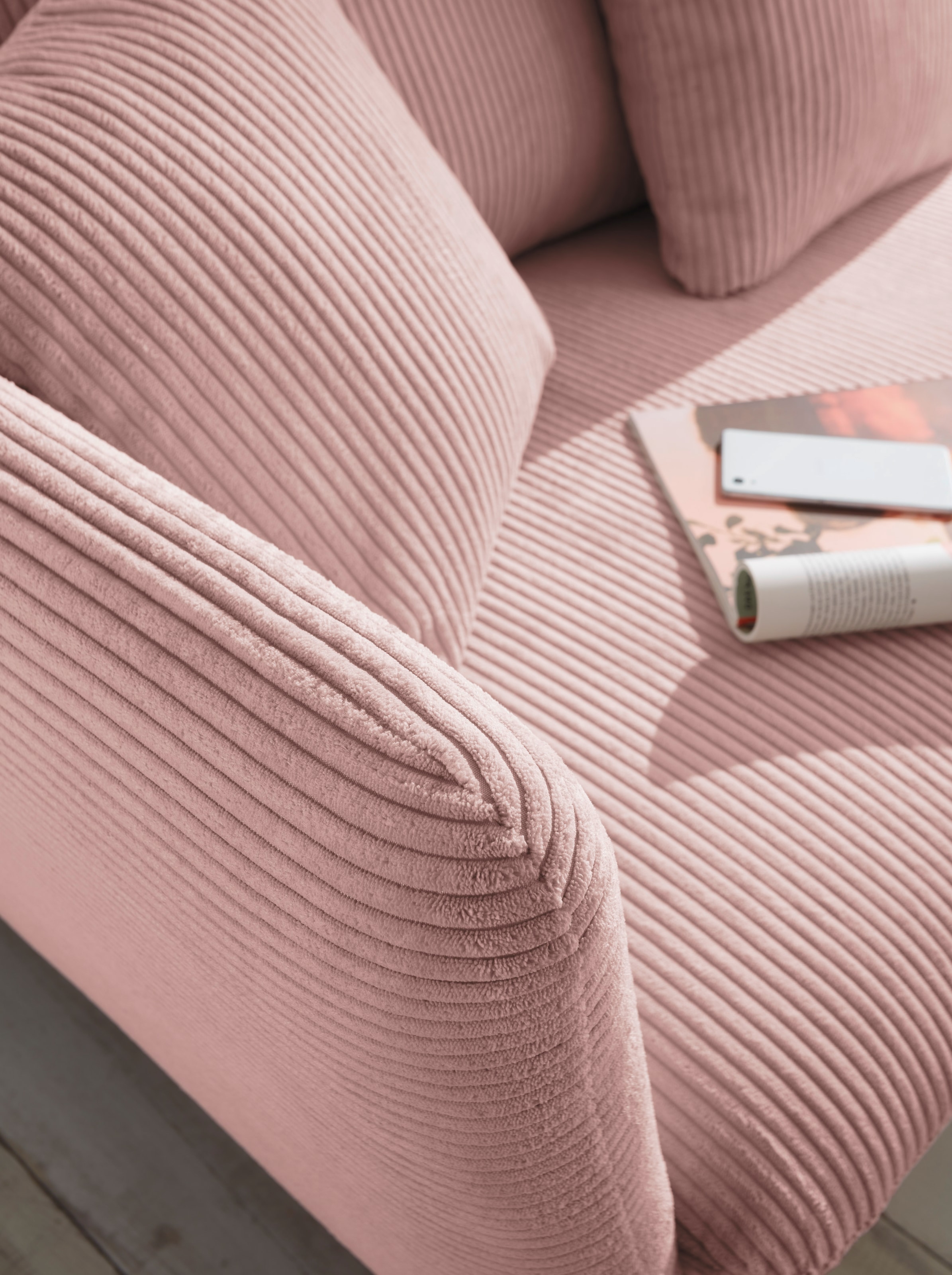 andas Ecksofa »MERLE, 258 cm, L-Form, traumhafter Cord,«, mit Bettfunktion und Bettkasten, Liegefläche 224 x 139