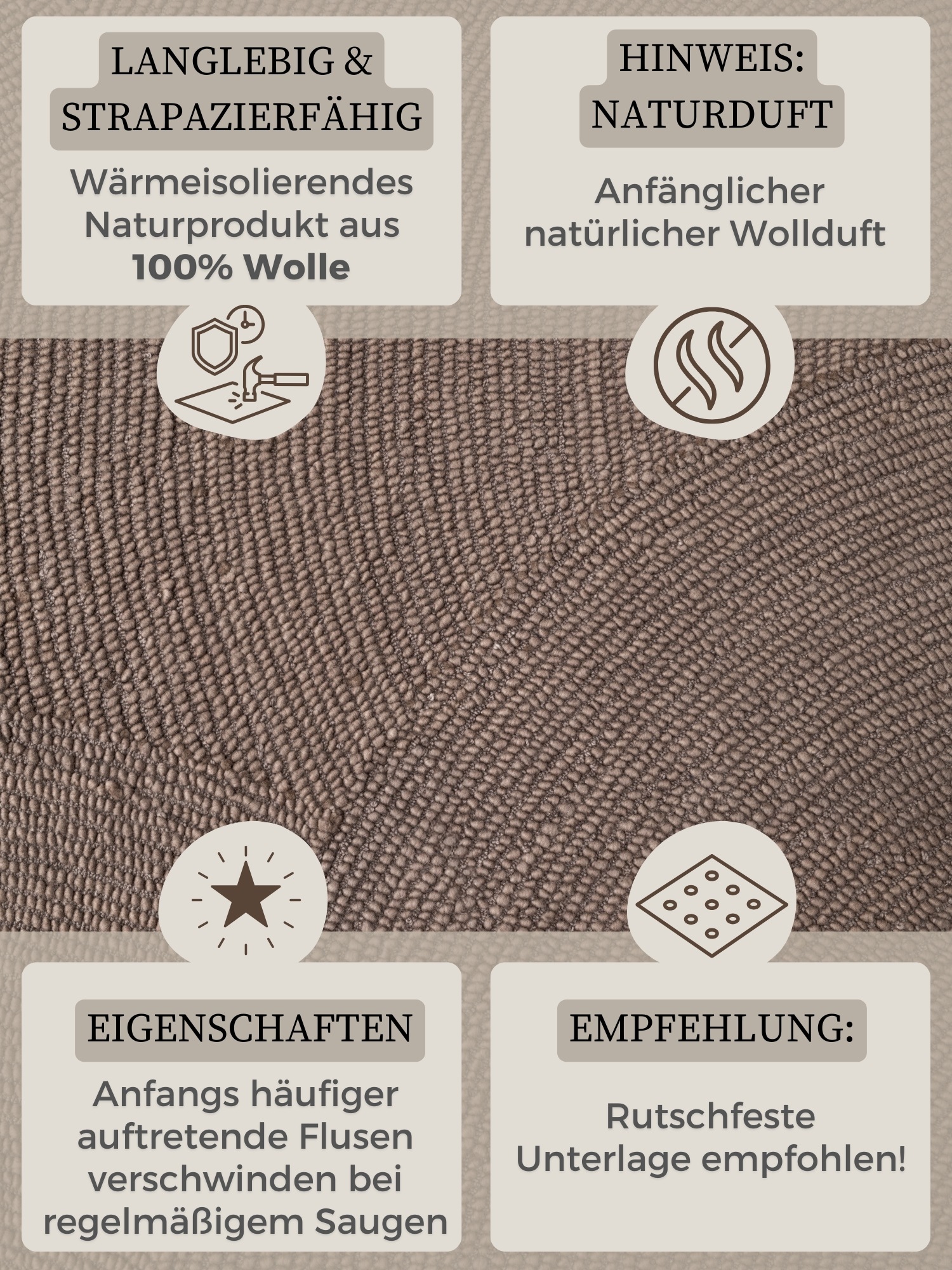 Wollteppich HANSE HOME "Eleni", grau (taupe), B:120cm H:18mm L:180cm, Wolle, Teppiche, Handgetuftet, Wolle, Natur, Wohnzimmer, Schlafzimmer, Skandi, Hygge 3