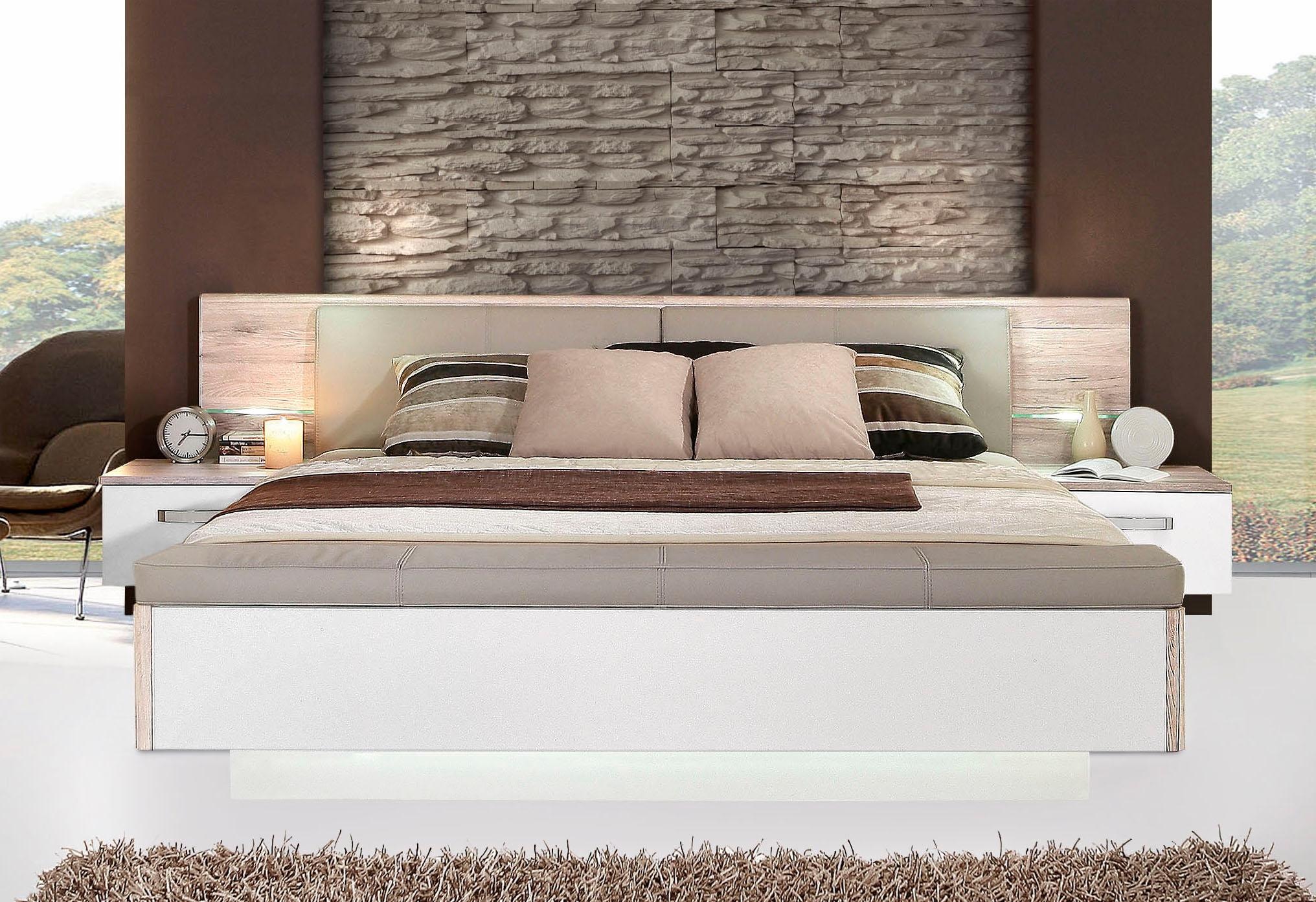 FORTE Schlafzimmer-Set "Rondino, Bett + 2 Nachttische+ LED, gepolstertes Ku günstig online kaufen