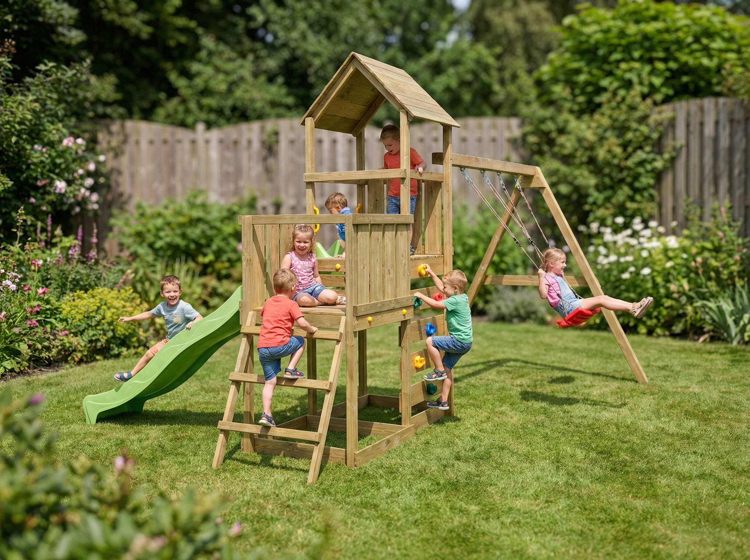 FUNGOO Spielturm »MaxPlay 3.2« mit Rutsche, Doppeldecker, Doppelschaukel und Kletterwand