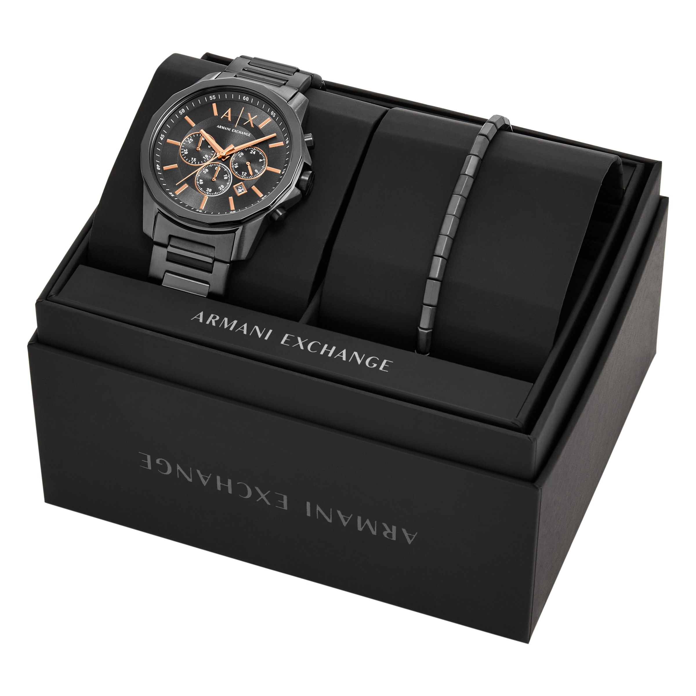 ARMANI EXCHANGE Chronograph, (Set, 2 tlg., mit Armband), Quarzuhr, Armbanduhr, Herrenuhr, Edelstahlarmband