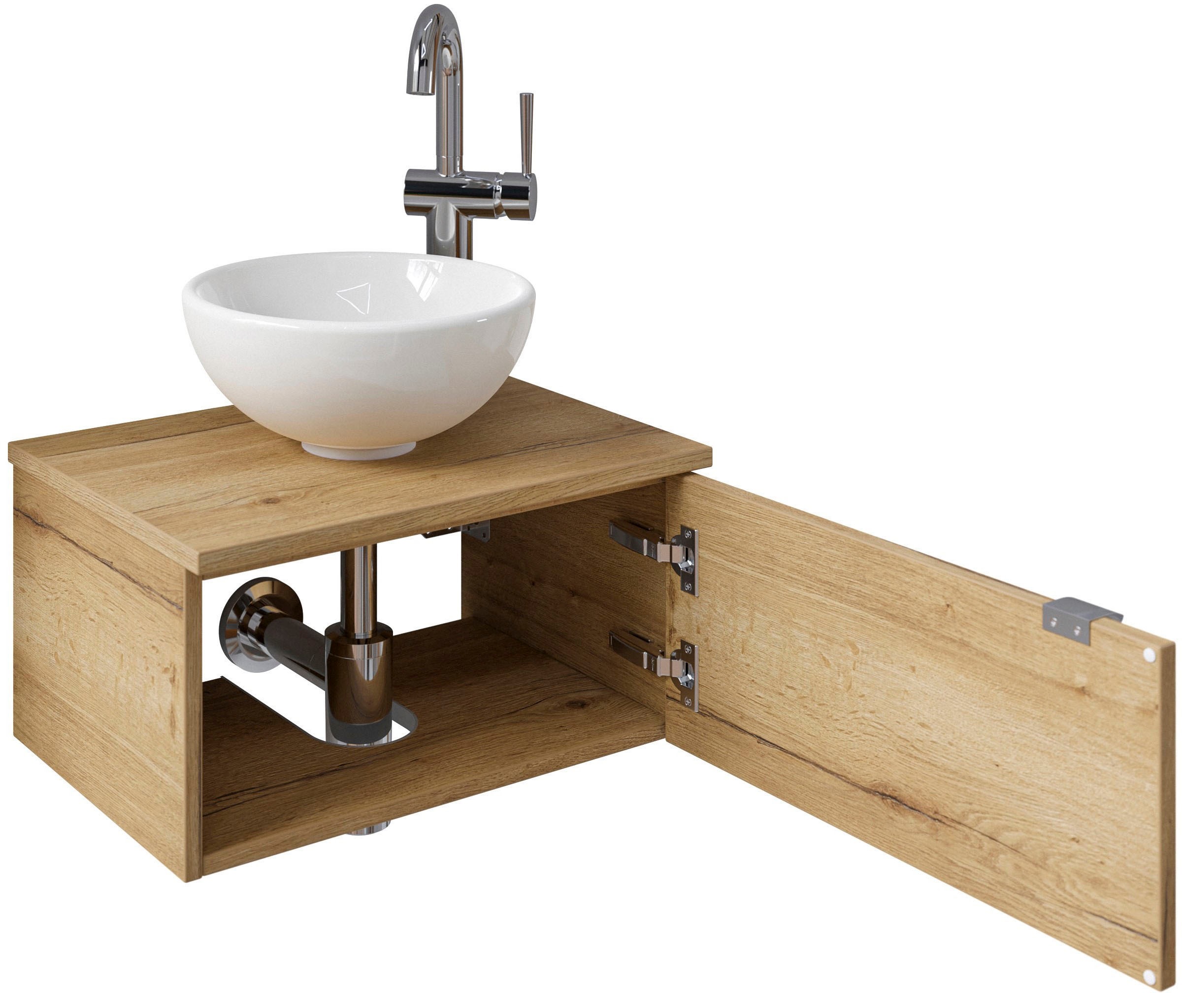 Thumbnail - Saphir Waschtisch "Serie 6915 Waschschale mit Unterschrank für Gästebad, Gäste WC" Keramik-Aufsatzbecken, Waschtischplat...