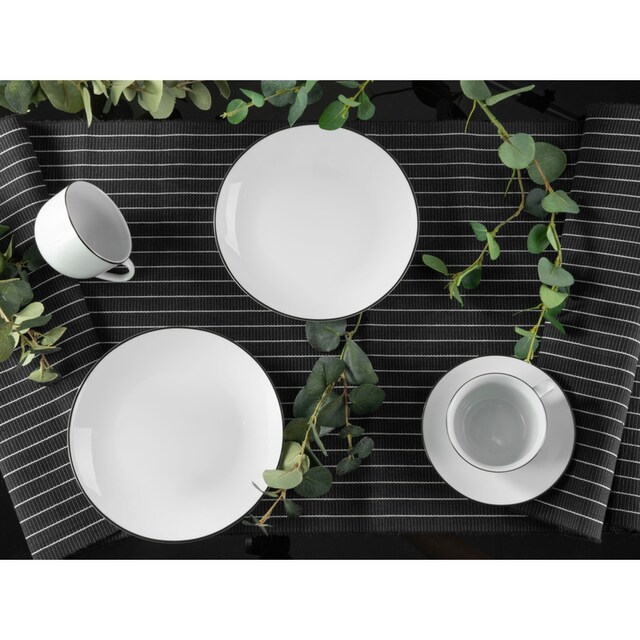 CreaTable Kaffeeservice »Luna Black Line«, (Set, 18 tlg.), handgemaltes  Liniendekor | BAUR