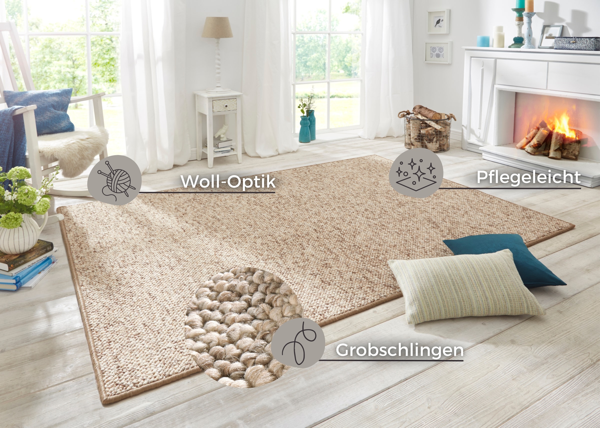 HANSE Home Teppich »Wolly 2«, rechteckig, 12 mm Höhe, Flachgewebe, Läufer, Skandi, Woll-Optik, Esszimmer, Wohnzimmer, Flur
