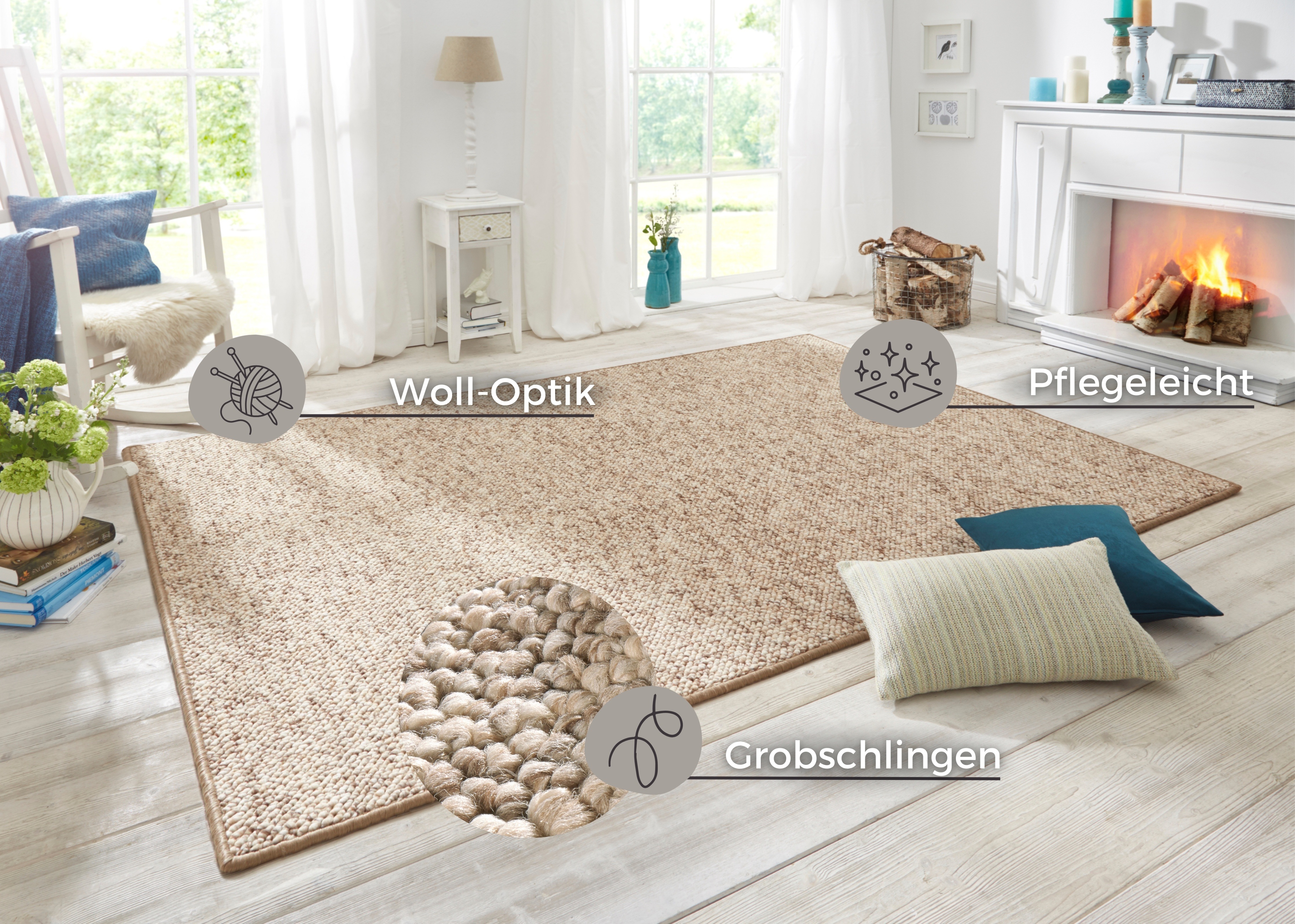 Thumbnail - HANSE Home Teppich "Wolly 2", rechteckig, 12 mm Höhe, Flachgewebe, Läufer, Skandi, Woll-Optik, Esszimmer, Wohnzimmer, Fl...