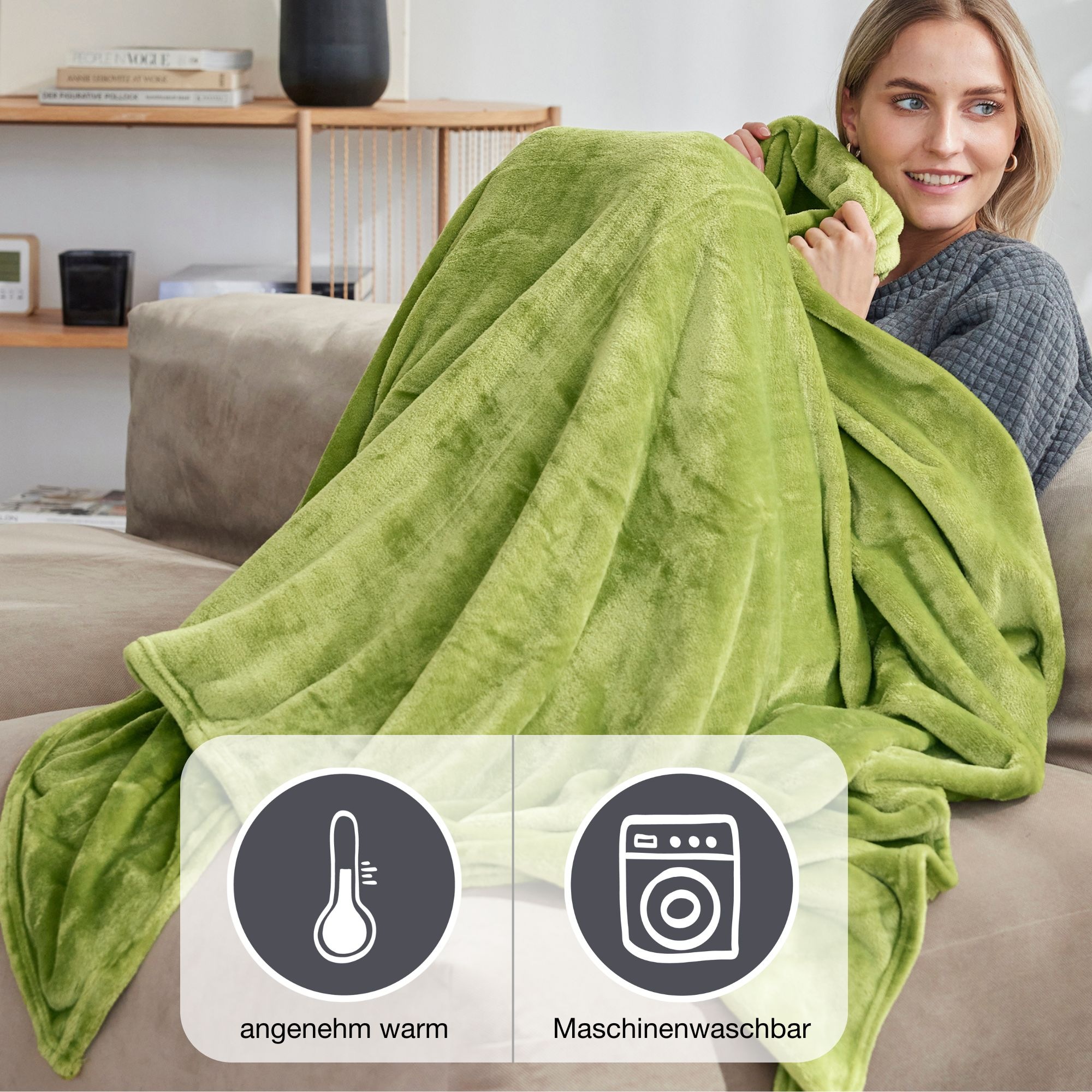 Thumbnail - IBENA Wohndecke "Uni Fleecedecke Olbia" einfarbig schick, Kuscheldecke