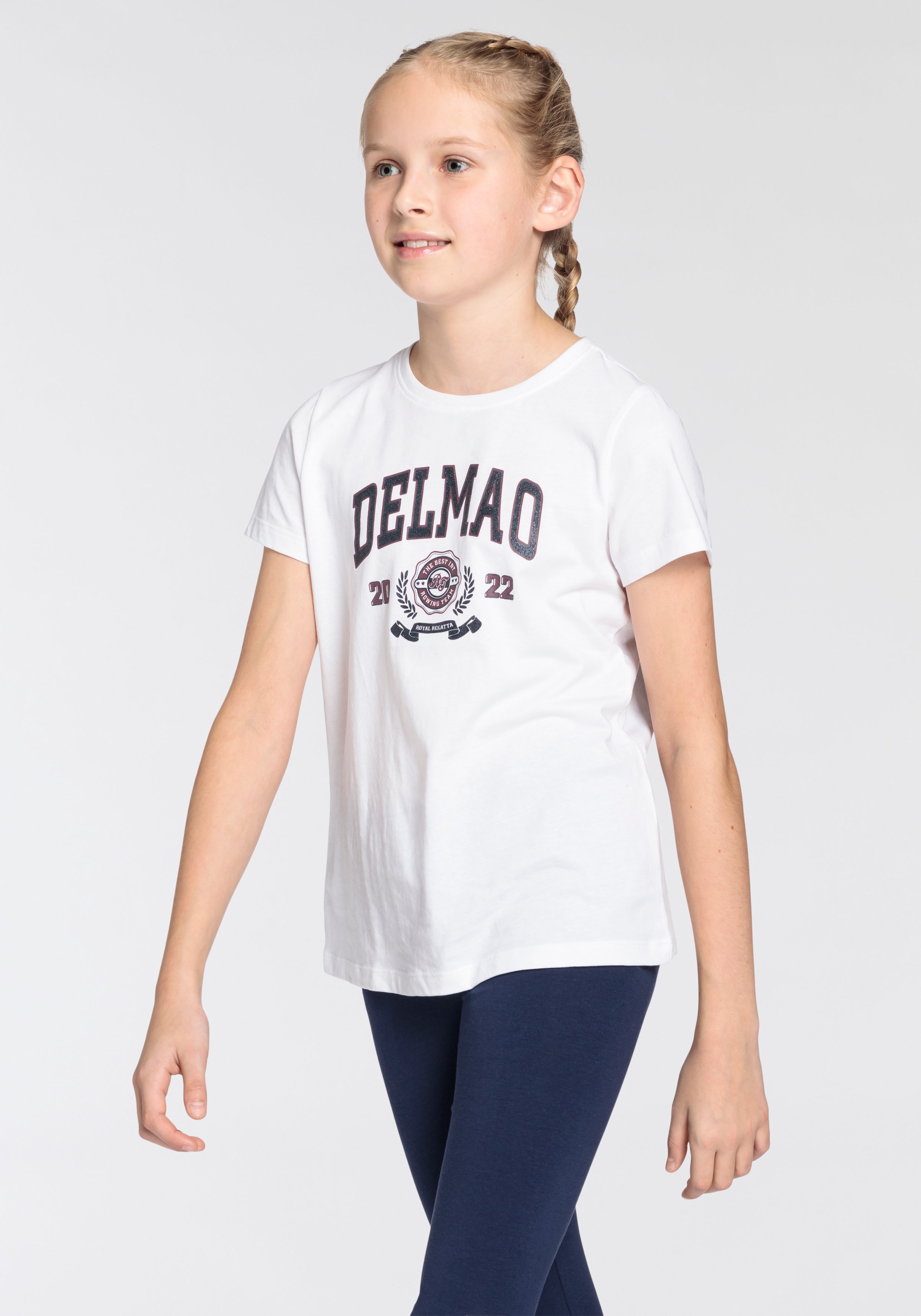 DELMAO T-Shirt kaufen Delmao-Glitzer-Print großem mit | BAUR »für online Mädchen«