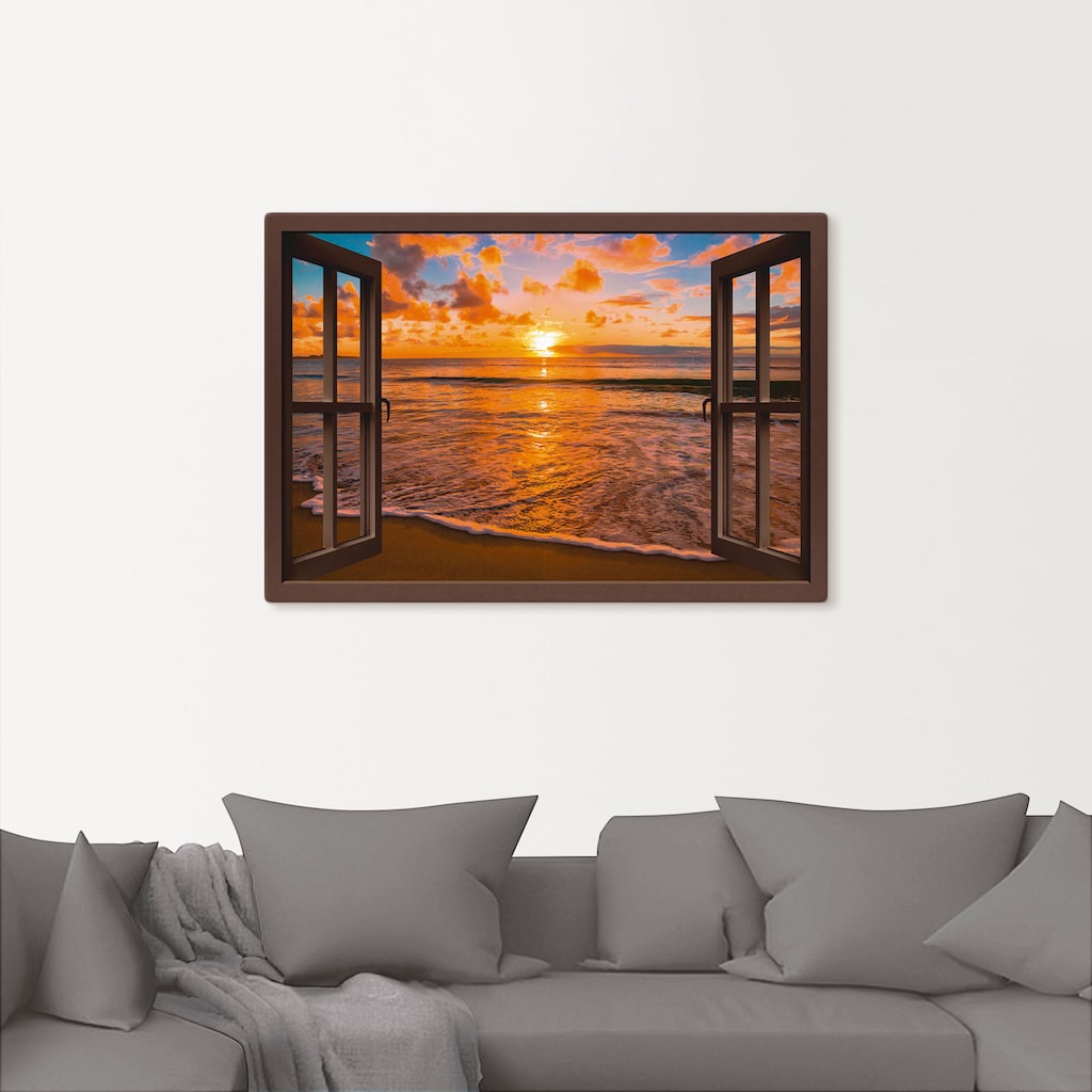 Artland Wandbild »Fensterblick Sonnenuntergang am Strand«, Sonnenaufgang & -untergang, (1 St.)