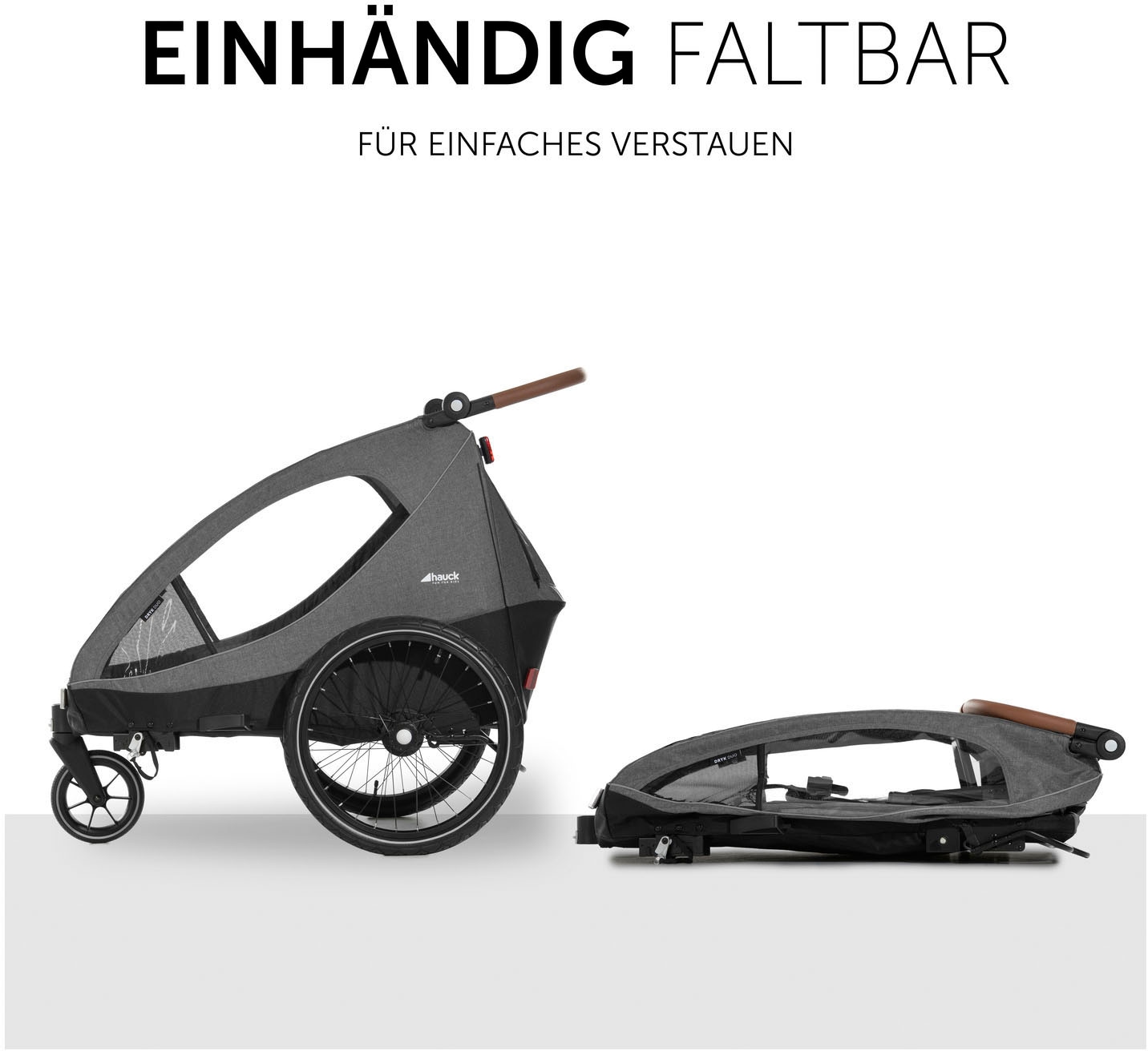 Hauck Fahrradkinderanhänger »2in1 Bike Trailer und Buggy Dryk Duo, melange grey«, für 2 Kinder; inklusive Deichsel