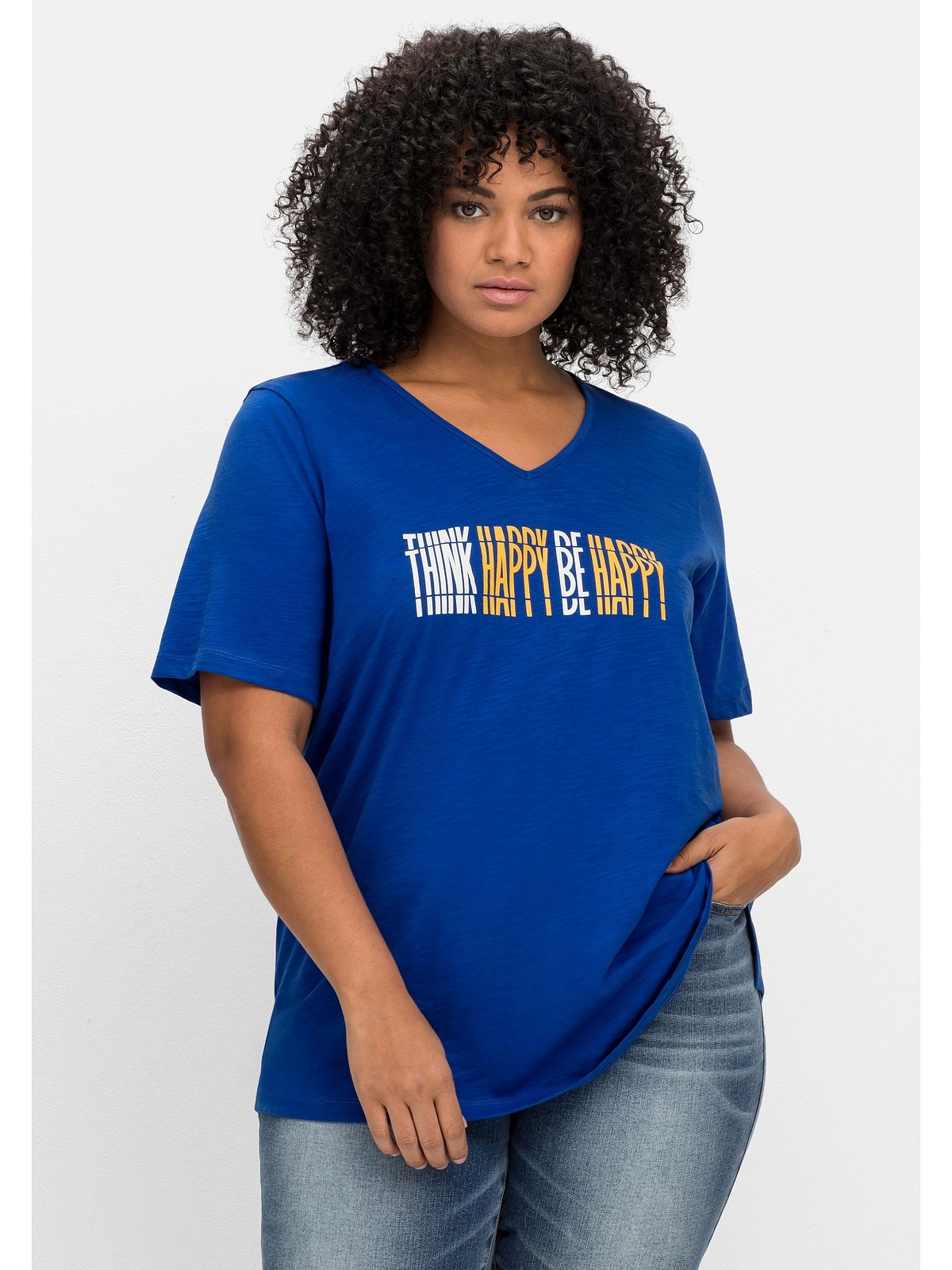 Sheego T-Shirt mit | online aus kaufen BAUR Größen«, »Große Baumwolle Frontdruck
