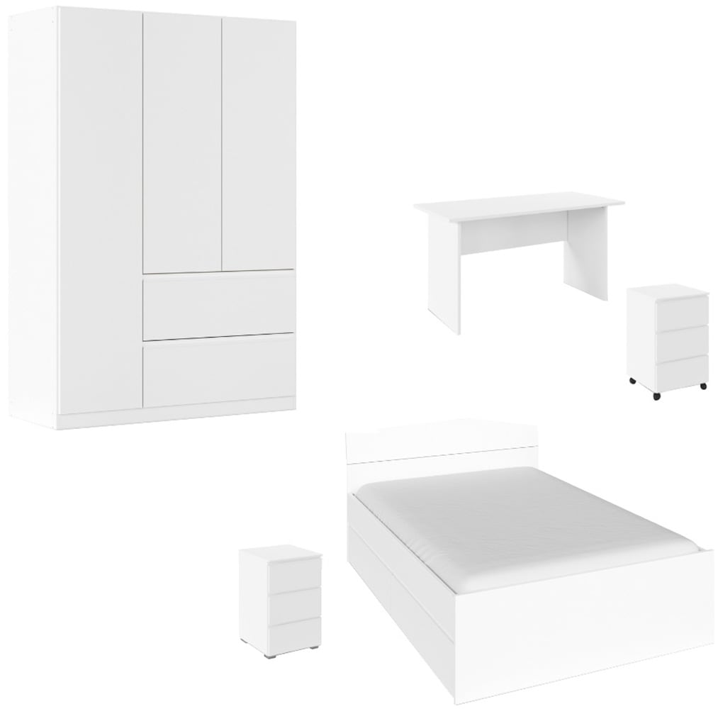 rauch "Komplettzimmer Schlafzimmer-Set (5-St.) Jugendzimmer-Set JOEL" Set, Bett 90x200 oder 140x200 cm, Ausstattungspakete BASIC/CLASSIC/PREMIUM, 5 Stk. tlg. Bett 2 Breiten,Nachttisch,Tisch,Rollcontainer,Schrank MADE IN GERMANY