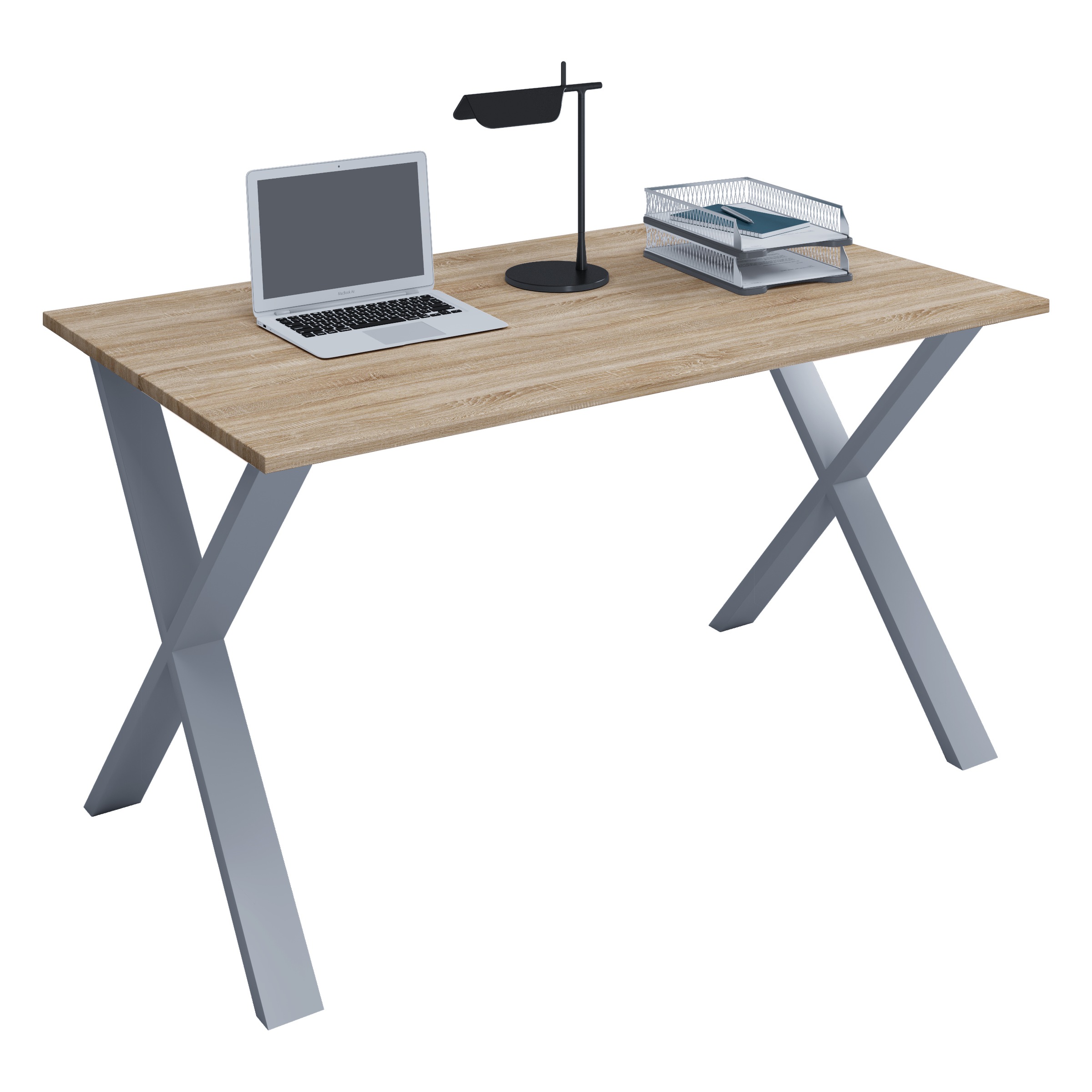 Schreibtisch VCM "Schreibtisch Bürotisch Computertisch 140x80 Lona X", braun (silber, sonoma, eiche), B:140cm T:80cm, Tische, Schreibtisch - B/H/T: 14
