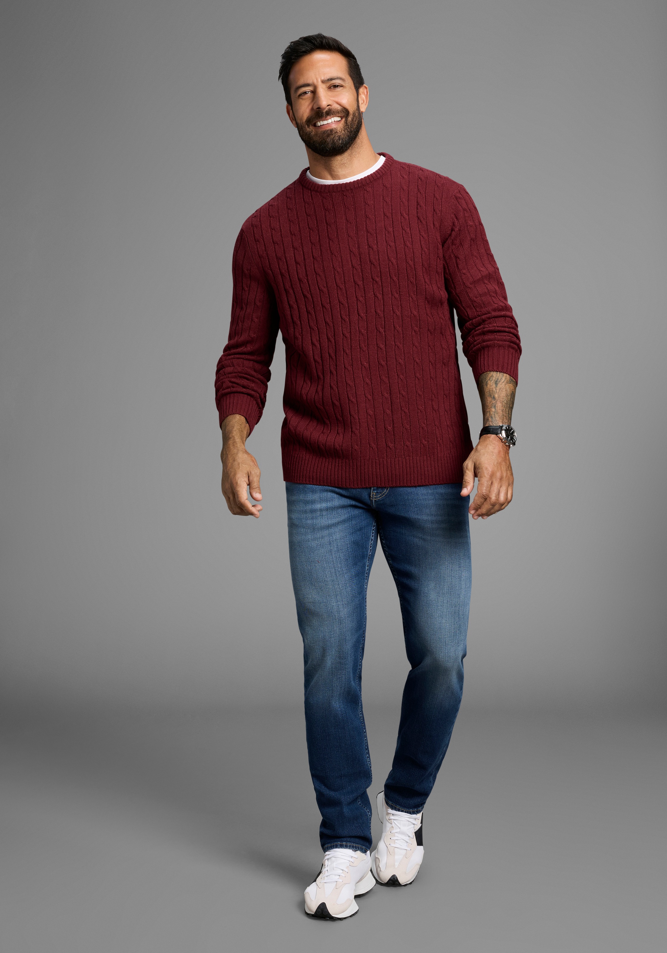 Man's World Rundhalspullover »Neue Kollektion!«, mit Zopfmuster