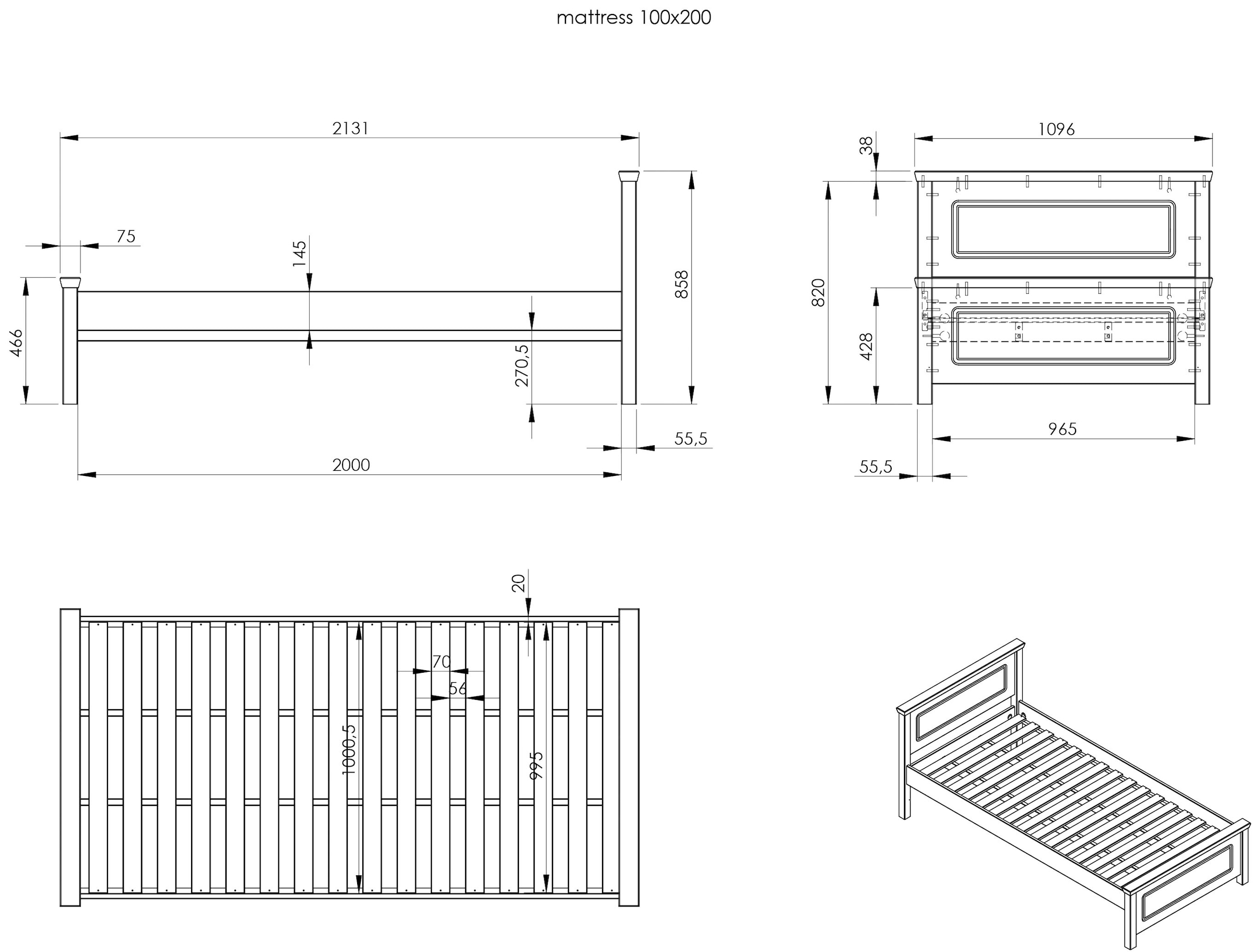 OTTO home Bett »Svea, Komforteinstiegshöhe und Breite, auch für Senioren geeignet« H/B/L ca.  86/100/200 cm,  Belastbarkeit 170KG! Schublade optional, Massivholz, mit Lattenrost