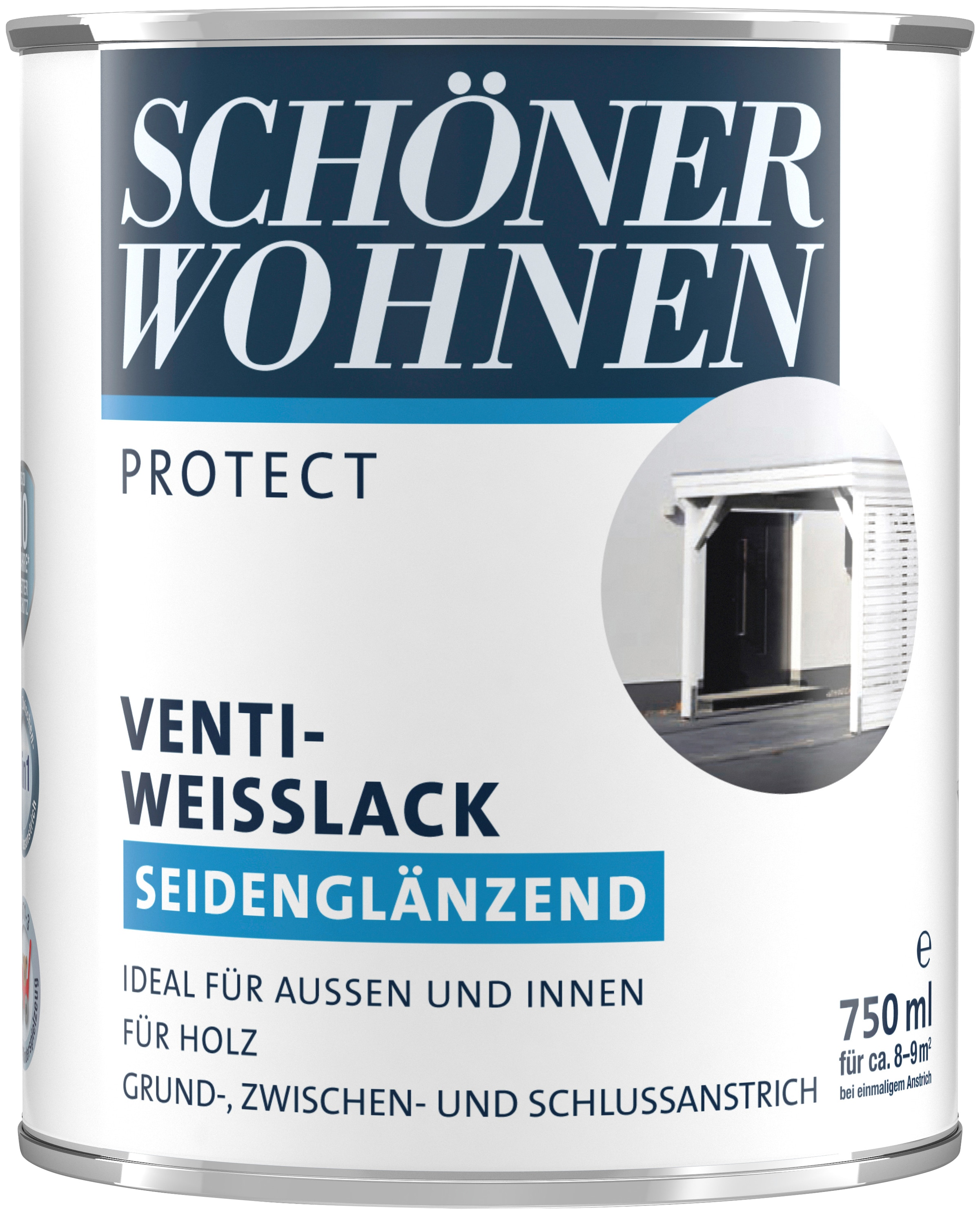 SCHÖNER WOHNEN FARBE Weißlack »Protect Venti-Weisslack«, 750 ml, seidenglänzend, für außen und innen, 3-in-1 Anstrich