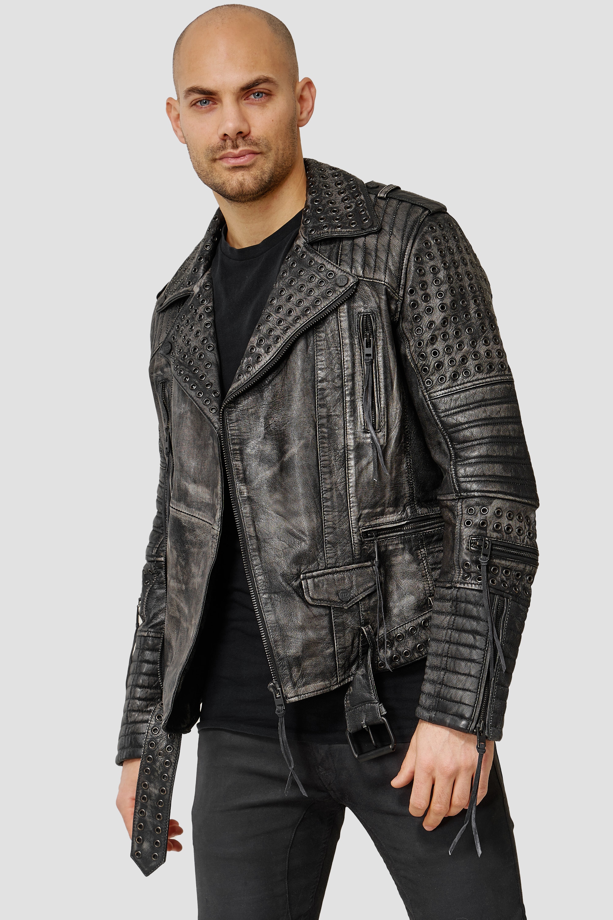 trueprodigy Lederjacke "Geralt mit Ösen und Waschung" ohne Kapuze