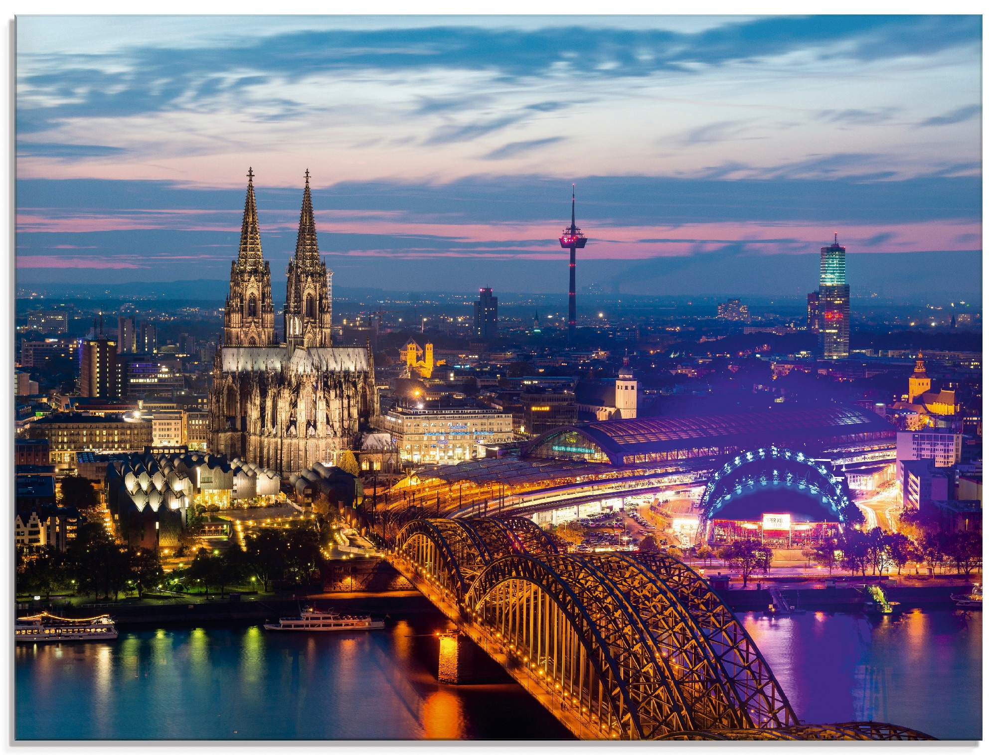 Glasbild »Köln Panorama am Abend«, Deutschland, (1 St.), in verschiedenen Größen