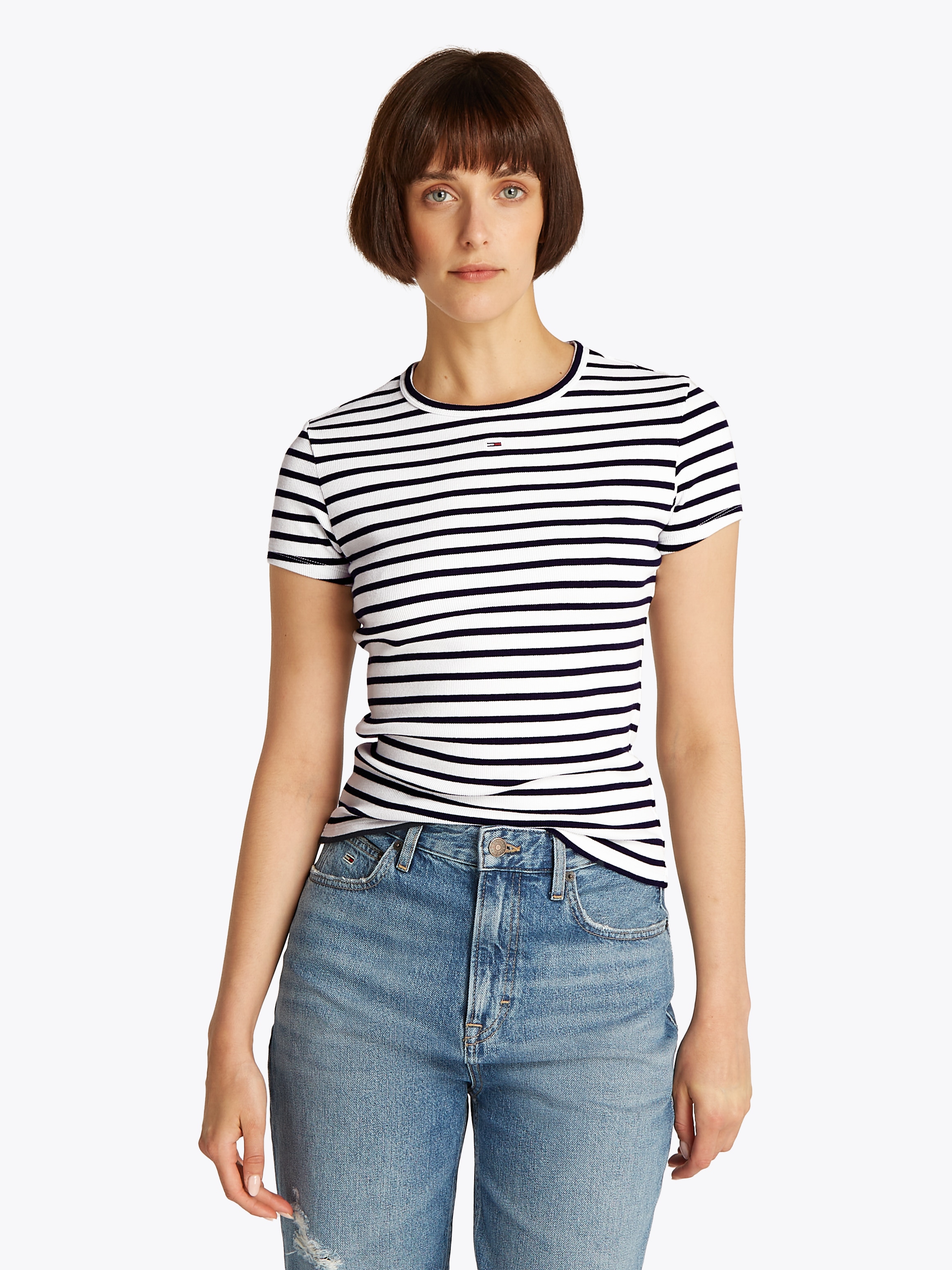 Tommy Jeans Curve T-Shirt "Slim Essential Rib", Große Größen günstig online kaufen