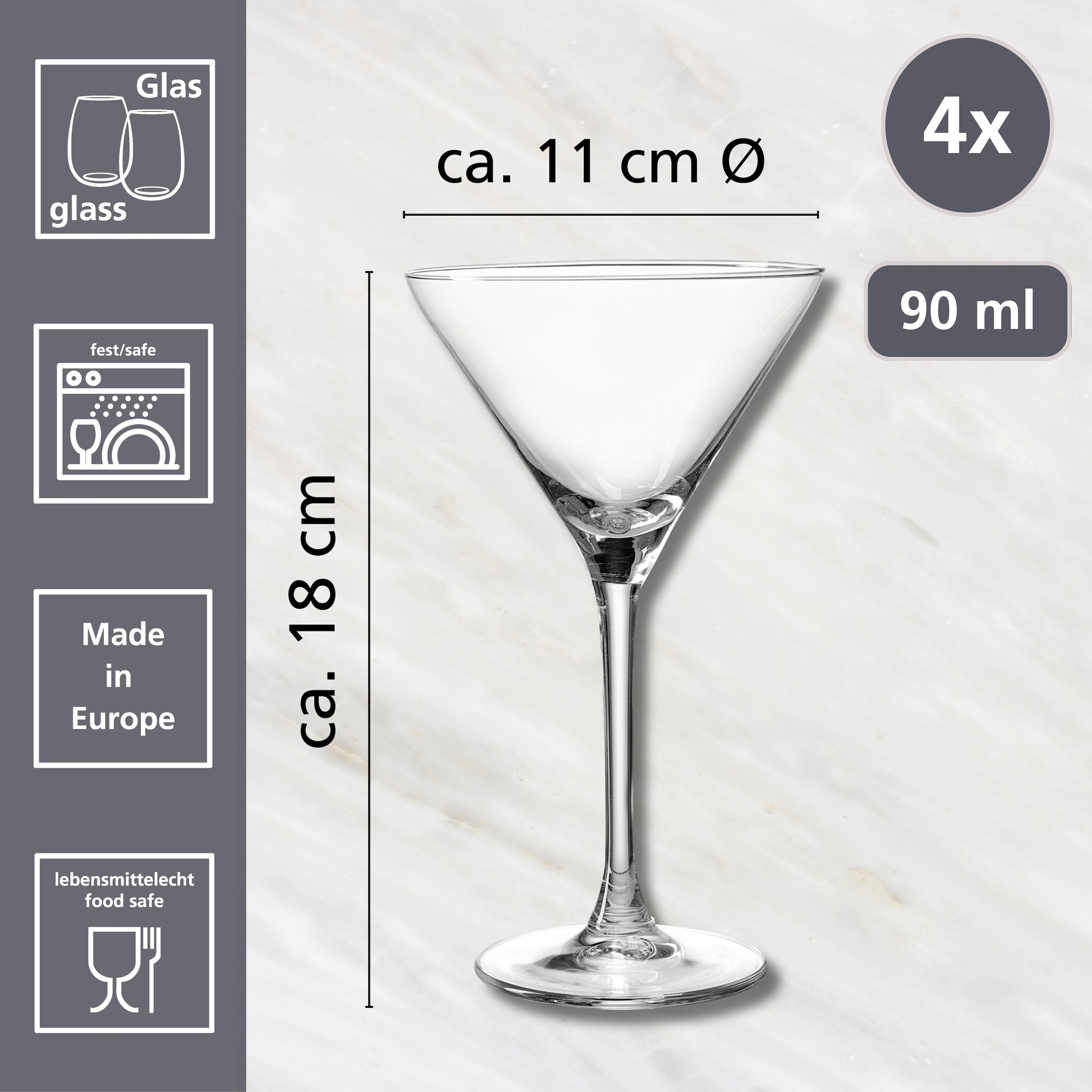Ritzenhoff & Breker Martiniglas »Rumba«, (Set, 4 tlg.), 4er Set, je 90 ml