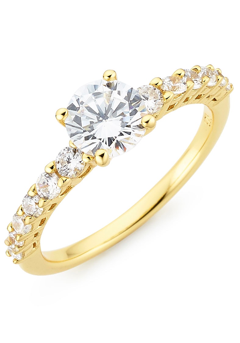 Fingerring FIRETTI "Schmuck Geschenk Silber 925 Silberring Verlobungsring" Gr. 56, gold (gelbgoldfarben, kristallweiß), Fingerringe, Damen, 56, Silber 925 (Sterlingsilber), 2,5mm, Fingerring, mit Zirkonia (synth.)