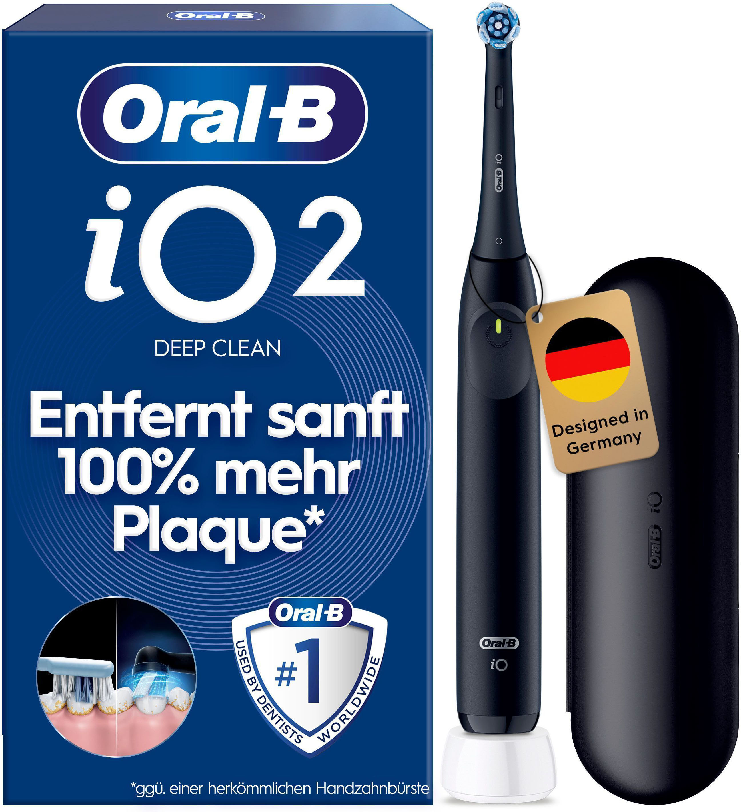 Oral-B Elektrische Zahnbürste "iO Series 2" 1 Stk. Aufsteckbürsten für die ultimative Reinigung, Reise-Etui