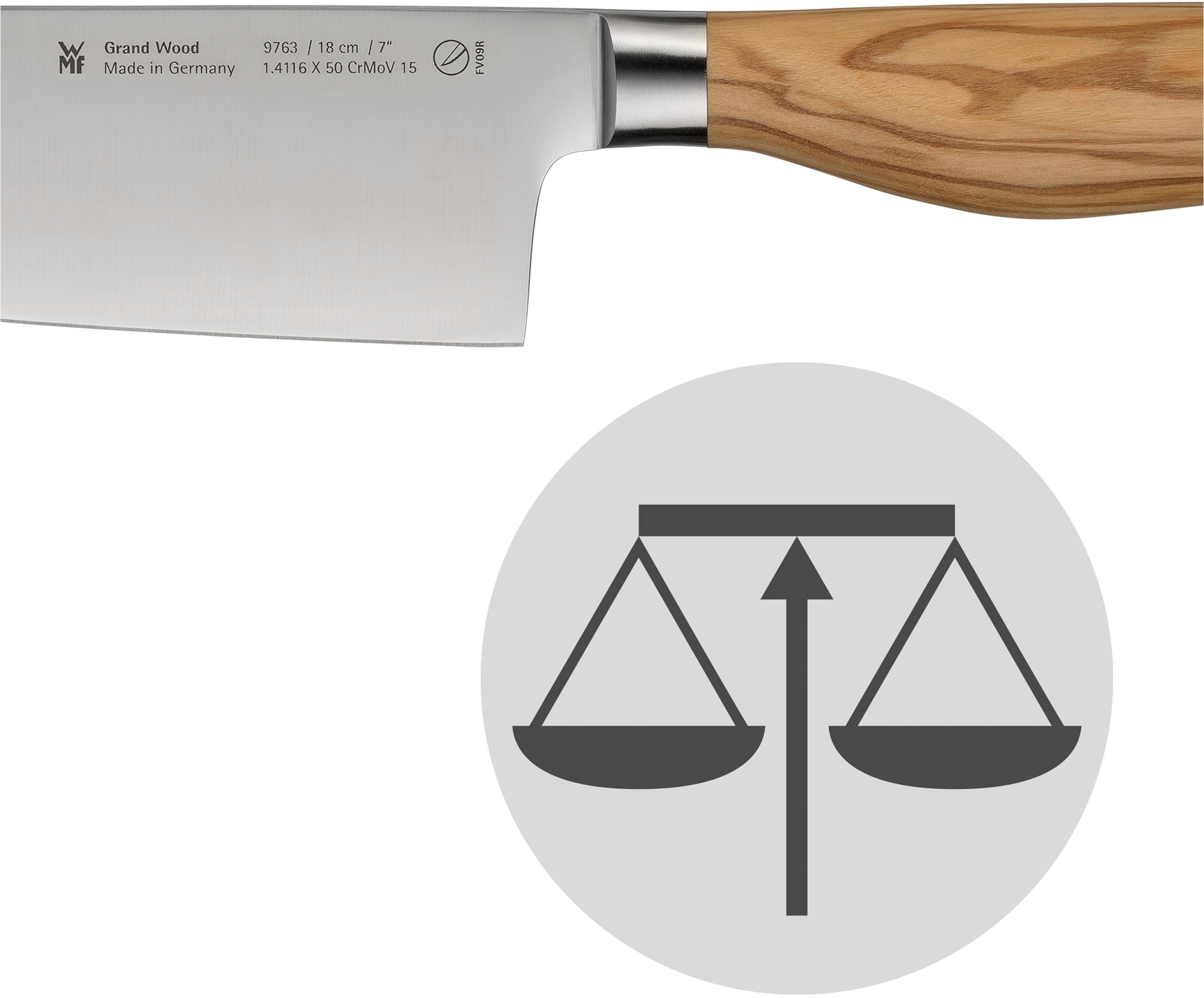 WMF Santokumesser »Grand Wood«, (1 tlg.), 18 cm, Olivenholzgriff, handgeschmiedeter Spezialklingenstahl