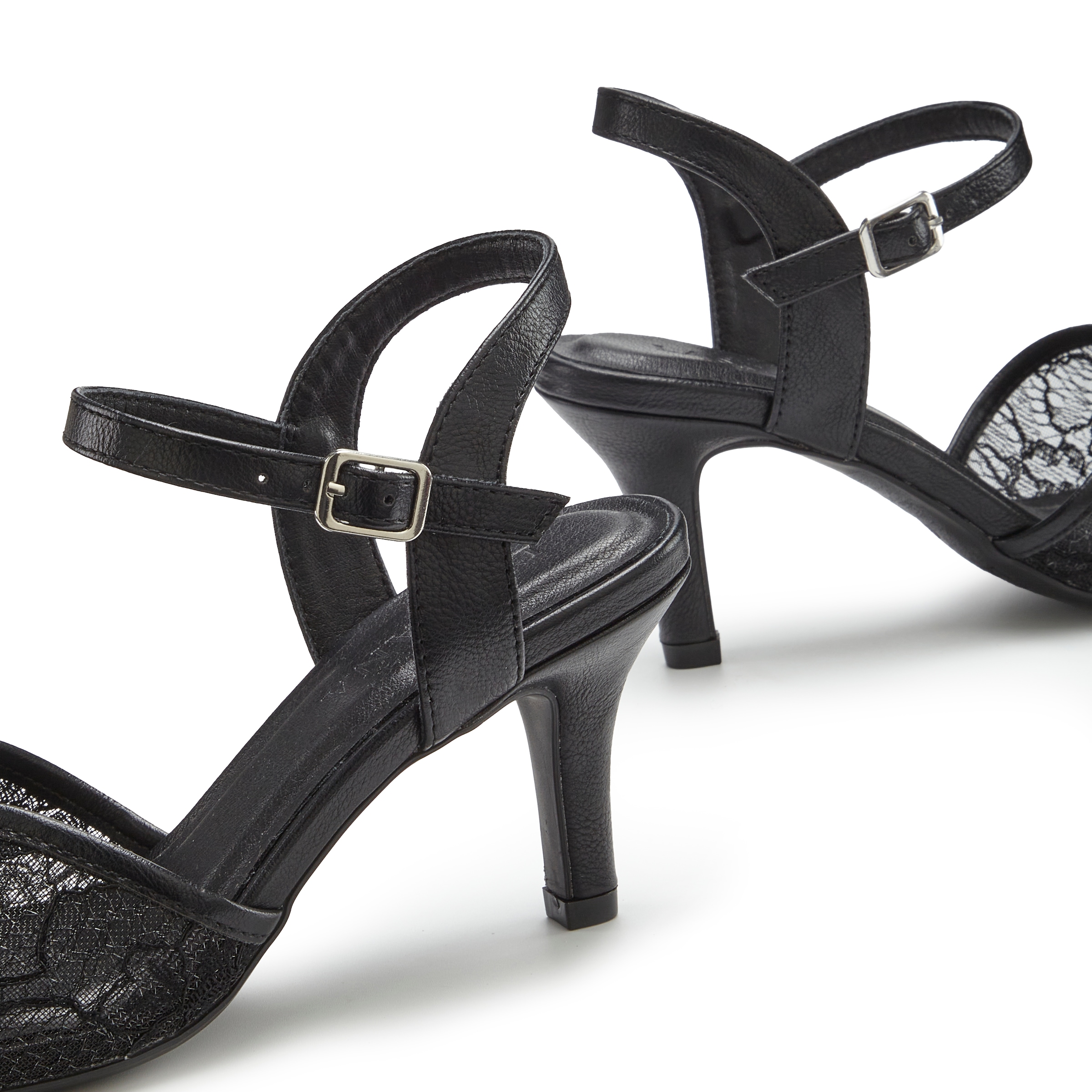 LASCANA Sandalette »Mid-Heel-Sandalette, Sandale, offener Schuh, Sommerschuh,«  mit floralem Design und Spitzeneinsatz VEGAN