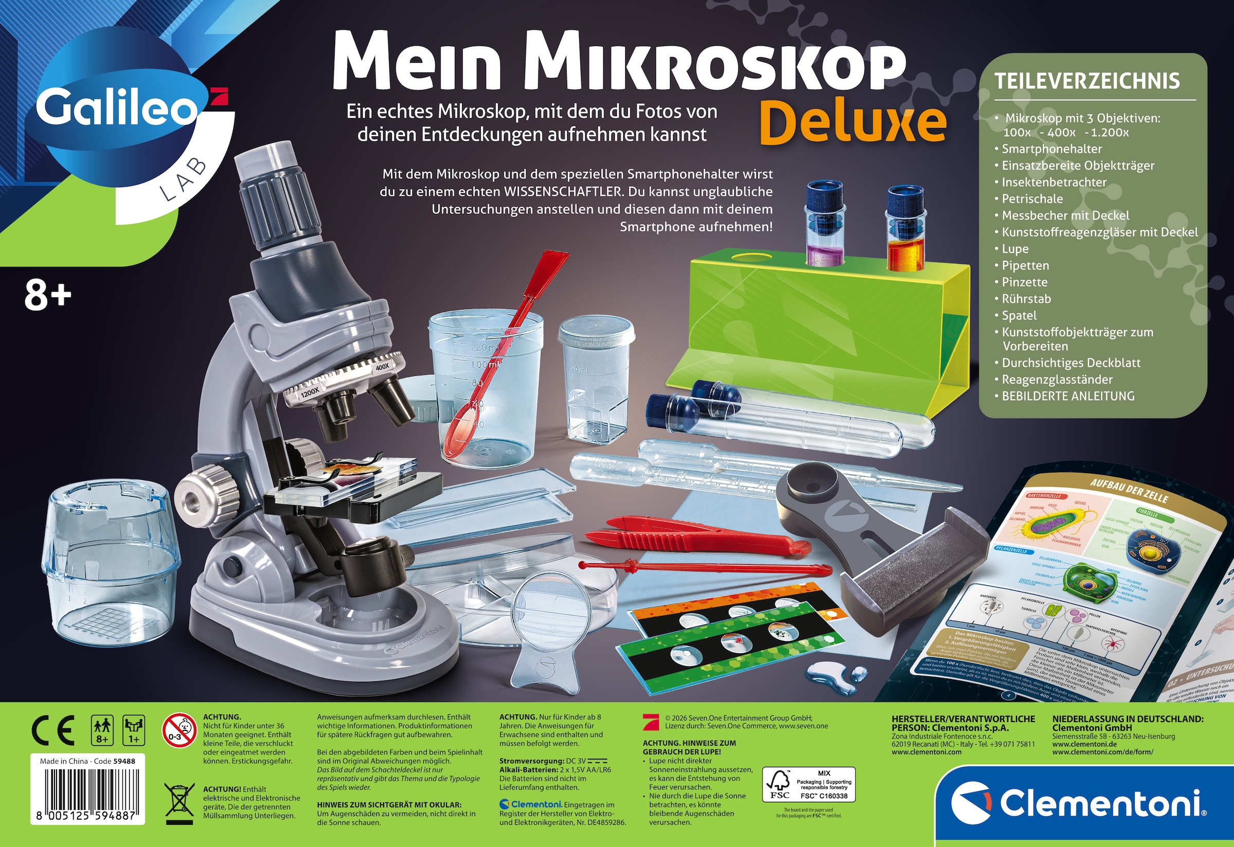 Clementoni® Experimentierkasten »Galileo Lap, Mein Mikroskop Deluxe« mit Smartphone-Halter
