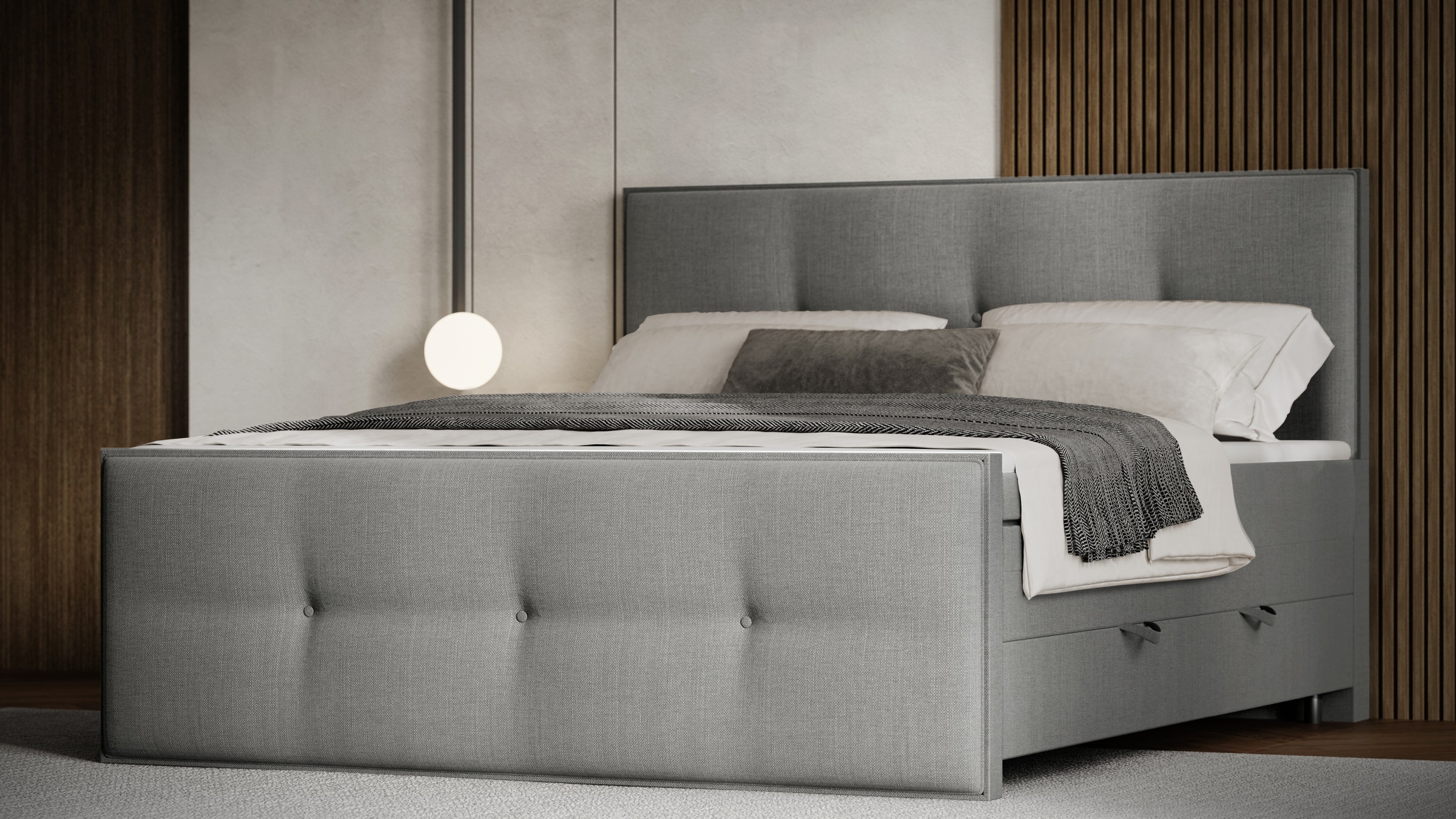 FORTE Boxspringbett "Eve inkl. zwei Bettkästen und Kaltschaum Topper" und einer 7-Zonen-Tonnentaschen-Federkernmatratze (H3)