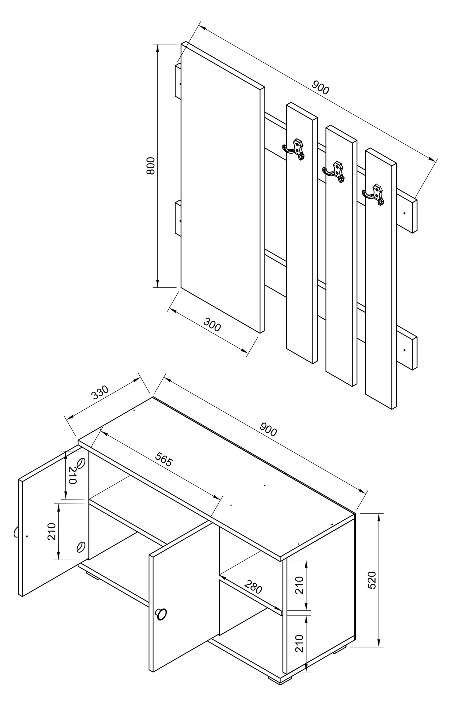VCM Schuhschrank »2tlg. Holz Garderobe Dielenmöbel Schuhe Gados XL«