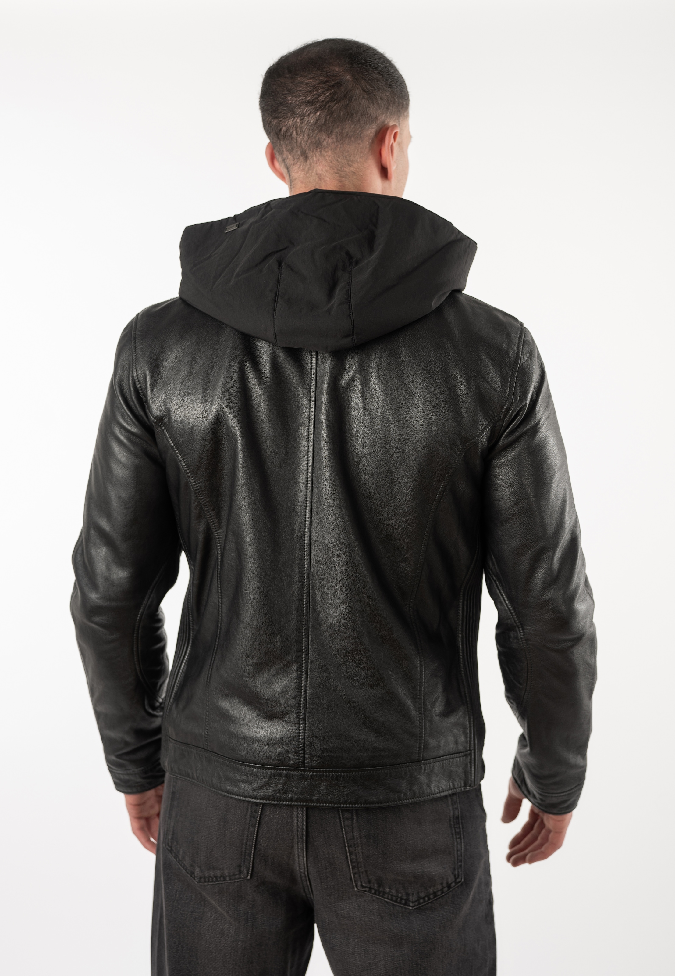 Mauritius Lederjacke »MMHocki« im Biker-Stil mit Kapuze aus Nylon